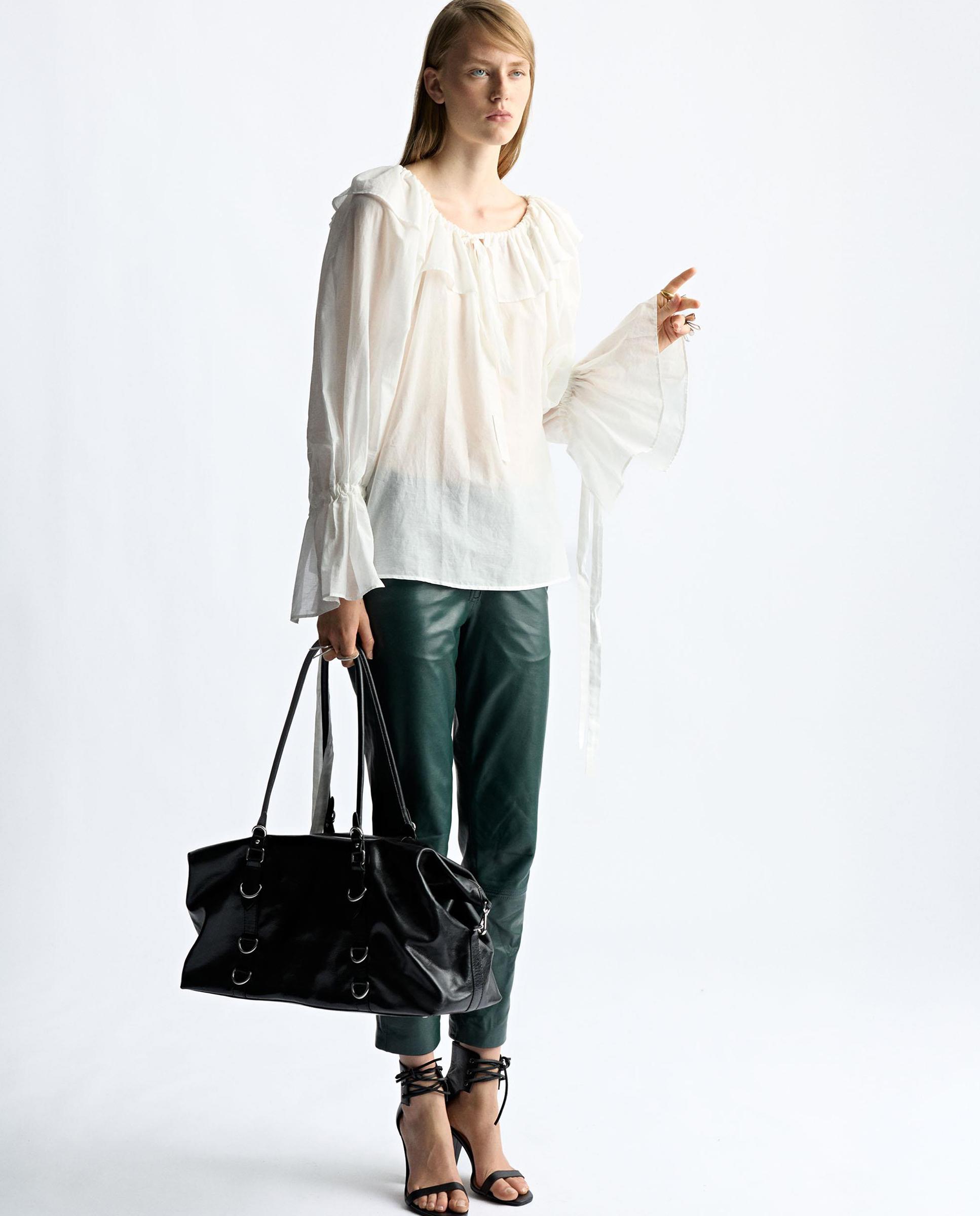 Blusa de muier 100% algodón con volantes - Parfois - Blanco Blanco-3