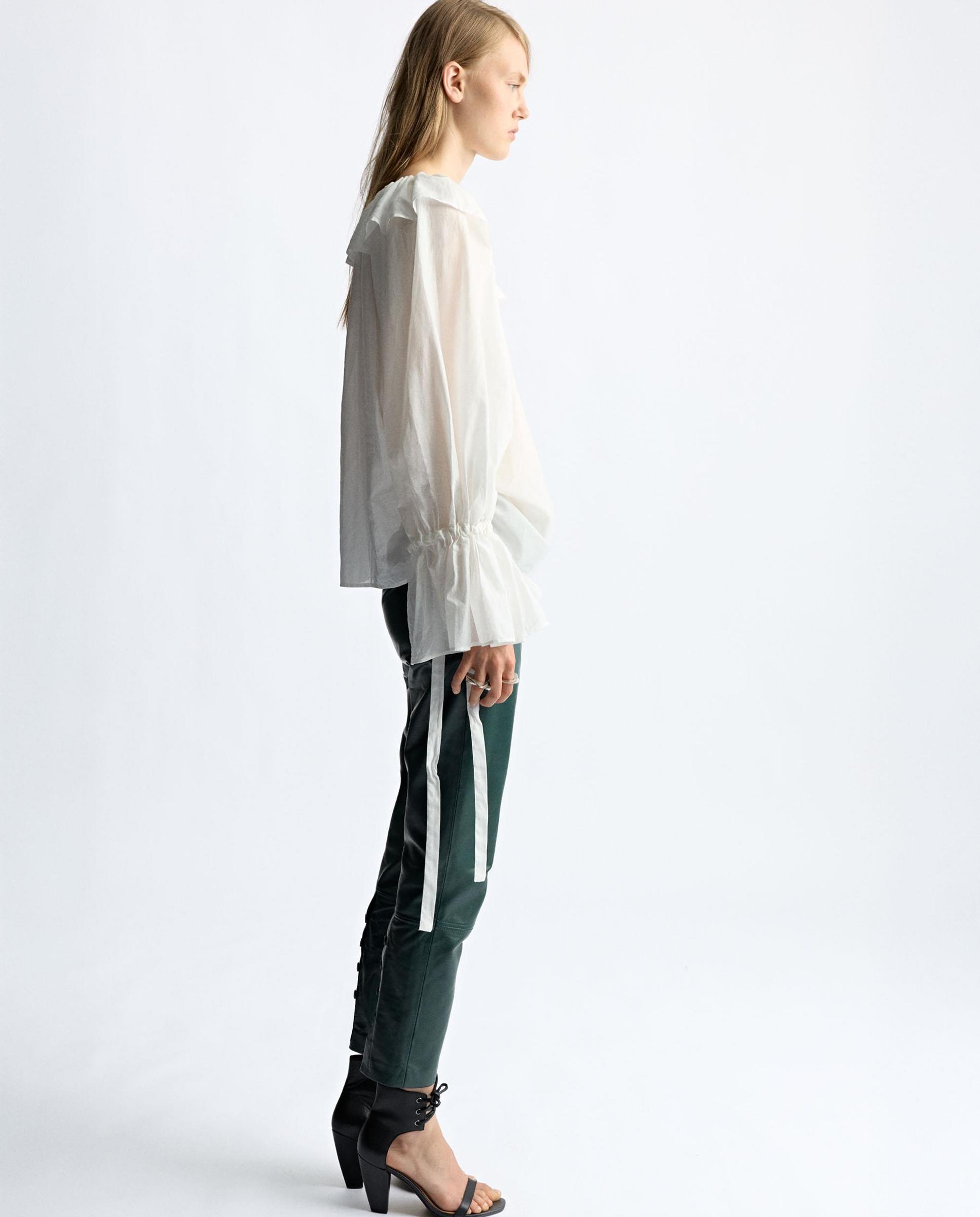 Blusa de muier 100% algodón con volantes - Parfois - Blanco Blanco-4