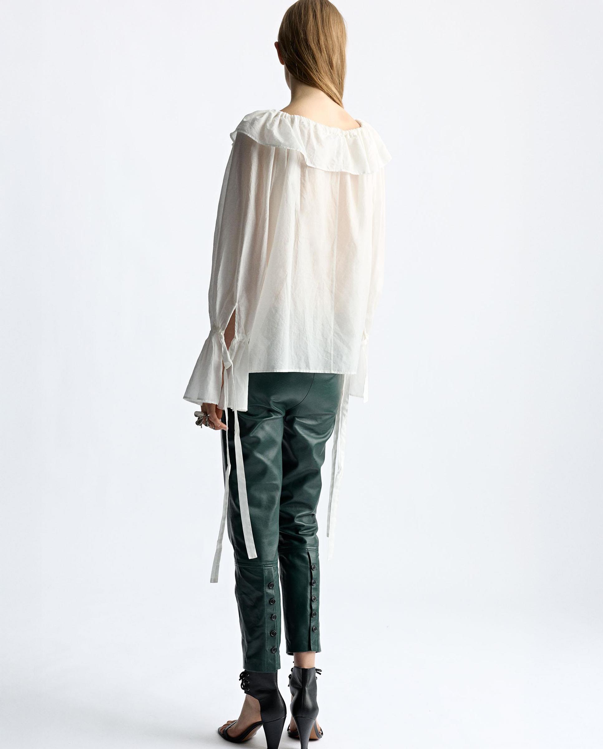 Blusa de muier 100% algodón con volantes - Parfois - Blanco Blanco-5