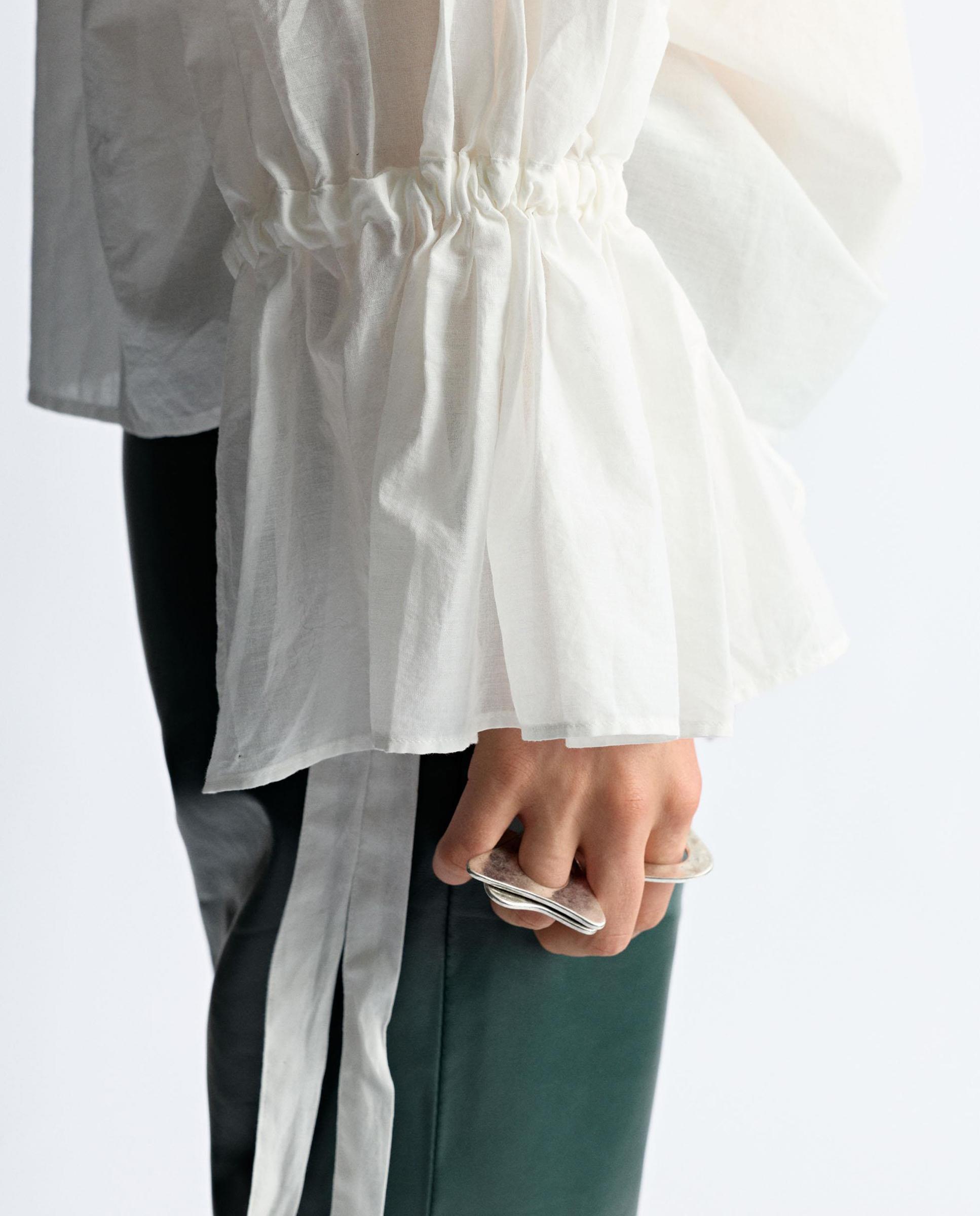 Blusa de muier 100% algodón con volantes - Parfois - Blanco Blanco-6