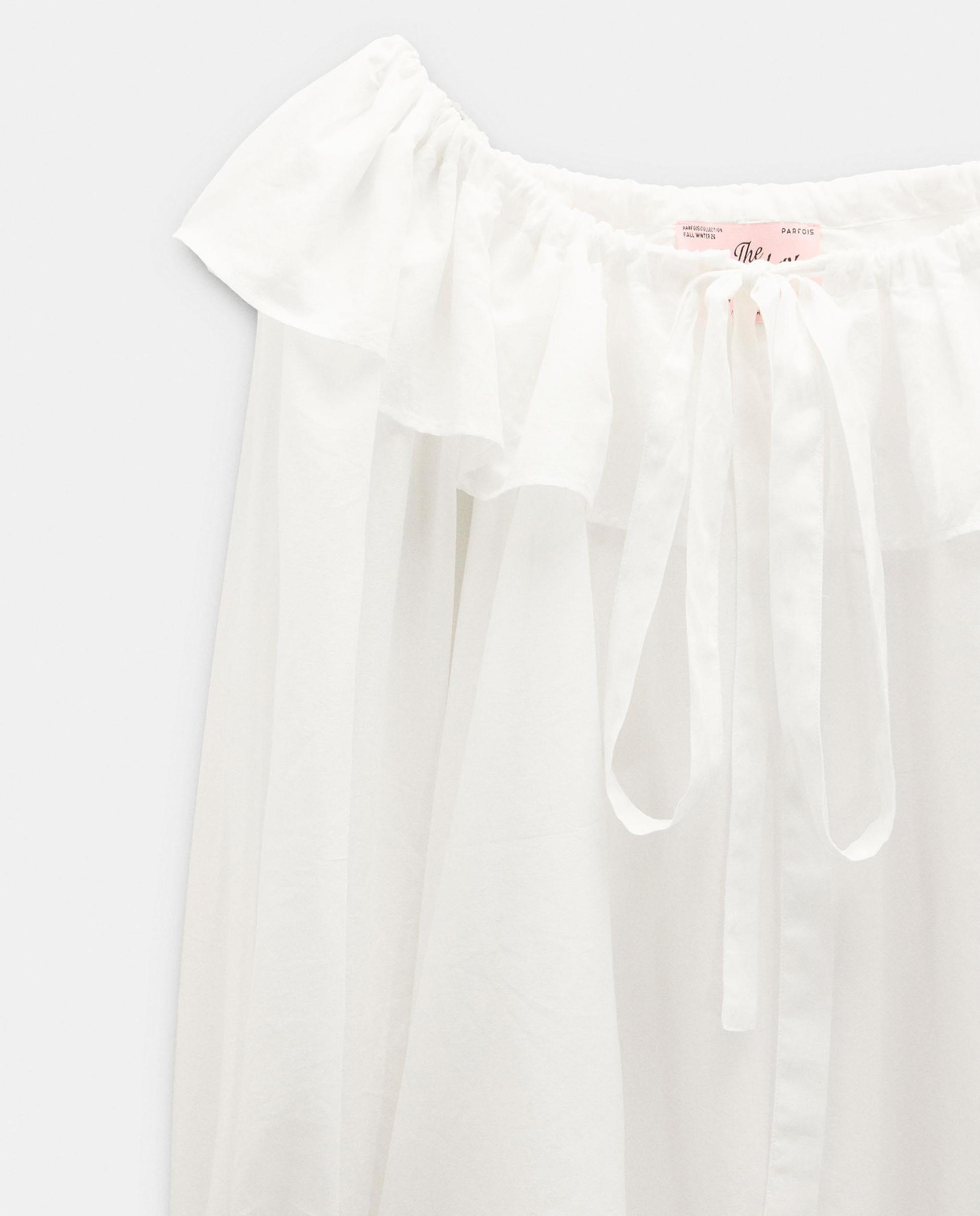 Blusa de muier 100% algodón con volantes - Parfois - Blanco Blanco-8