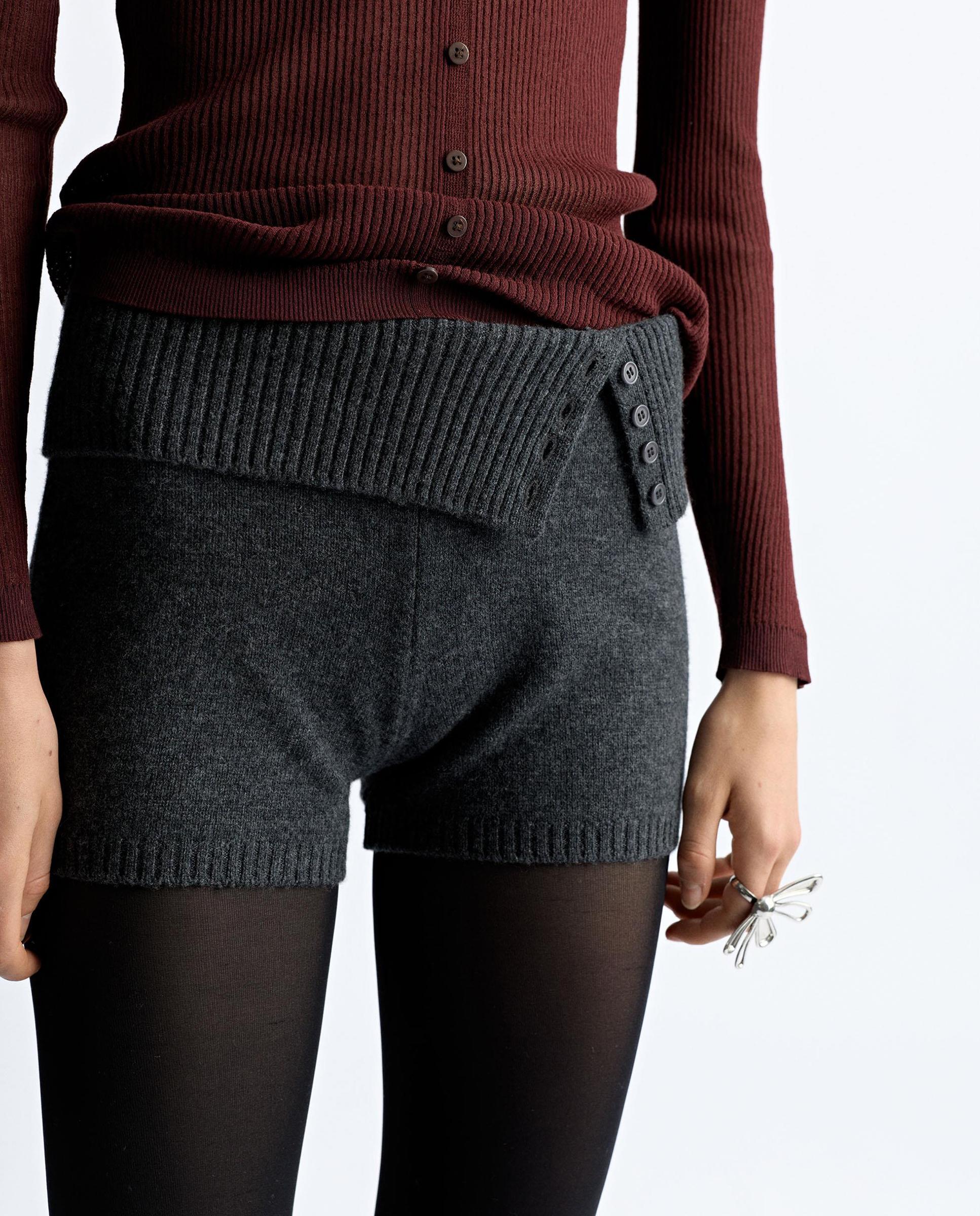 Short de mujer 100% lana de punto en liso - Parfois - Gris Gris-2