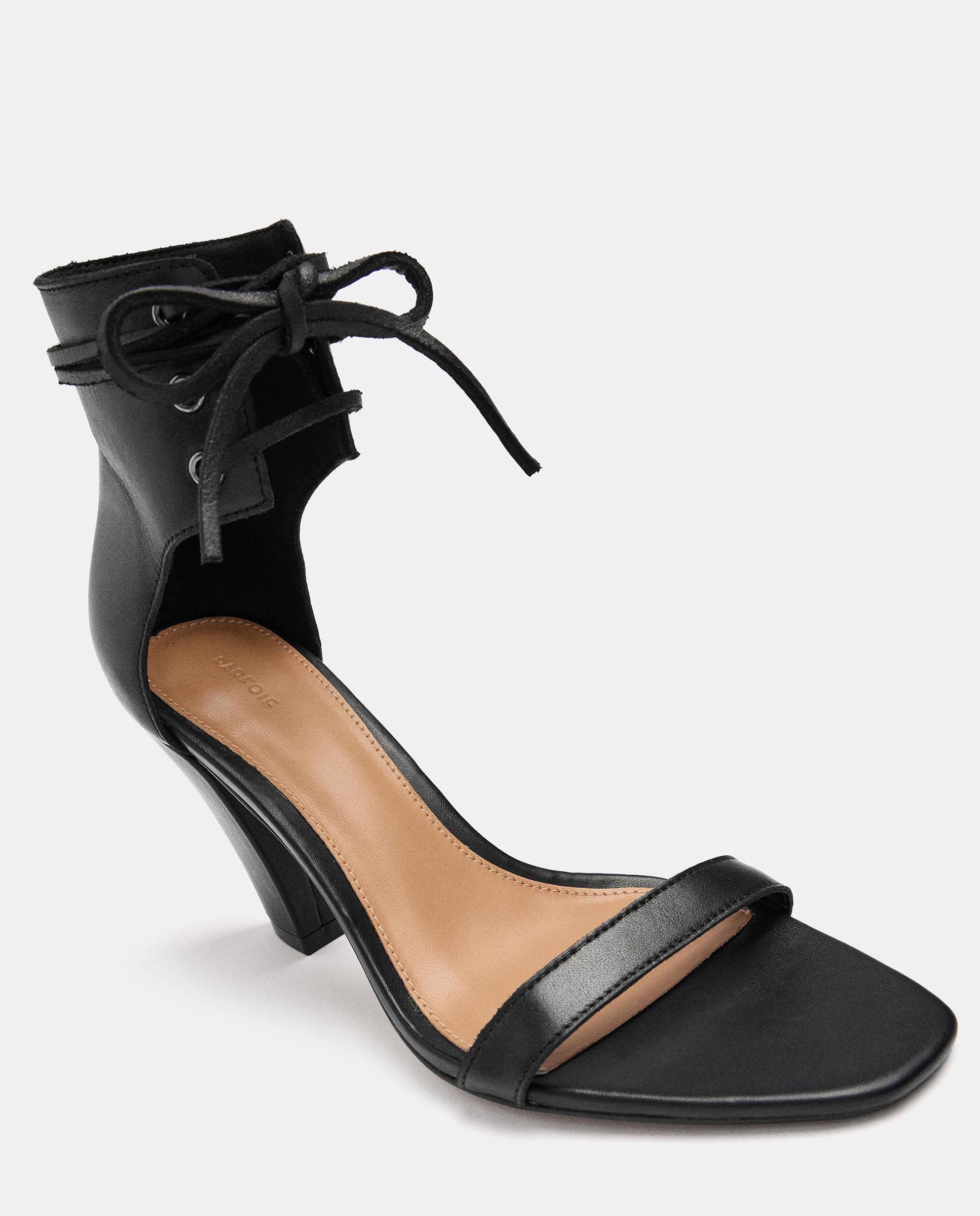 Sandalias de tacón de mujer 100% piel con cierre de cordón - Parfois - Negro Negro-5