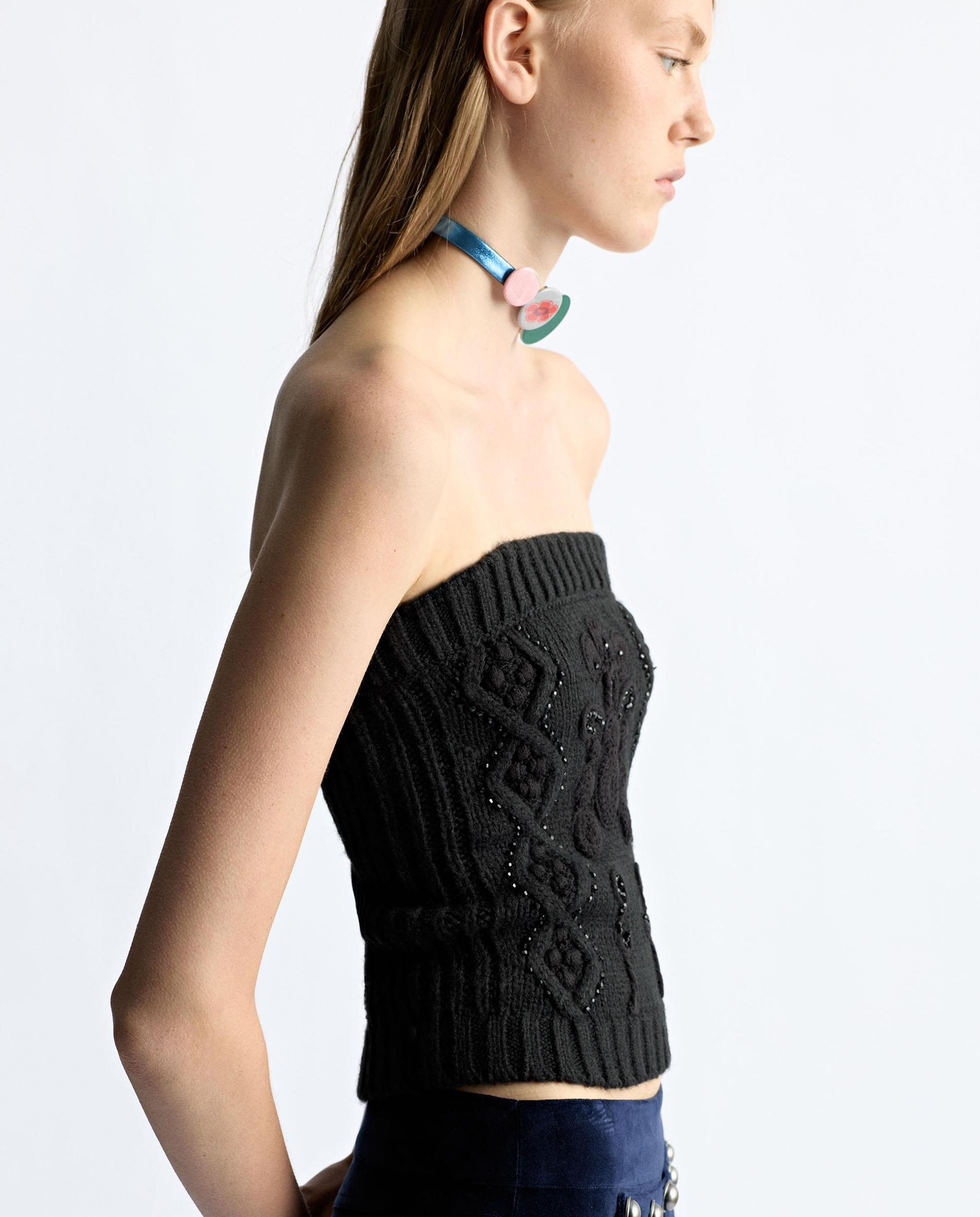 Top de mujer bandeau de punto con minicuentas - Parfois - Negro Negro-3