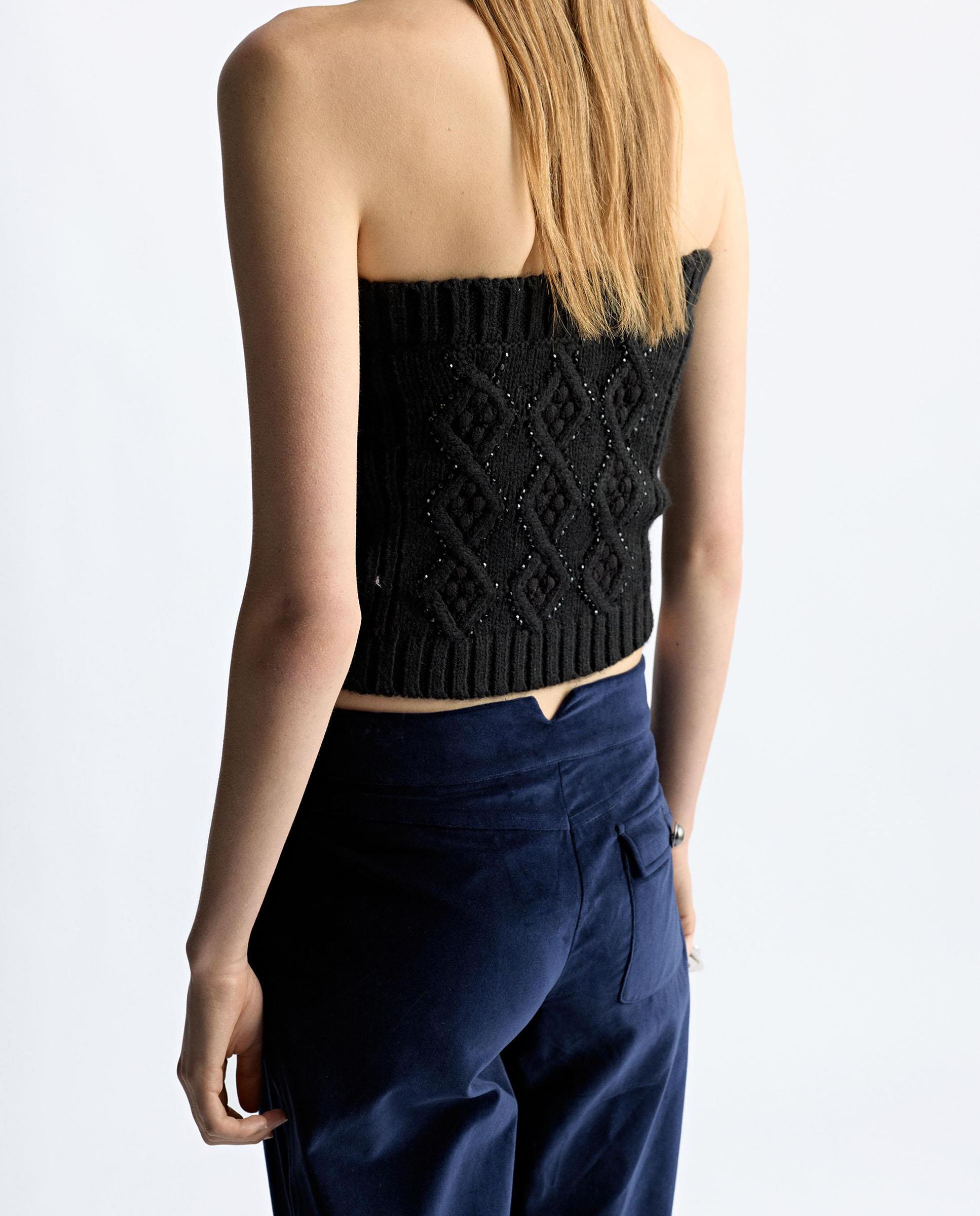 Top de mujer bandeau de punto con minicuentas - Parfois - Negro Negro-4