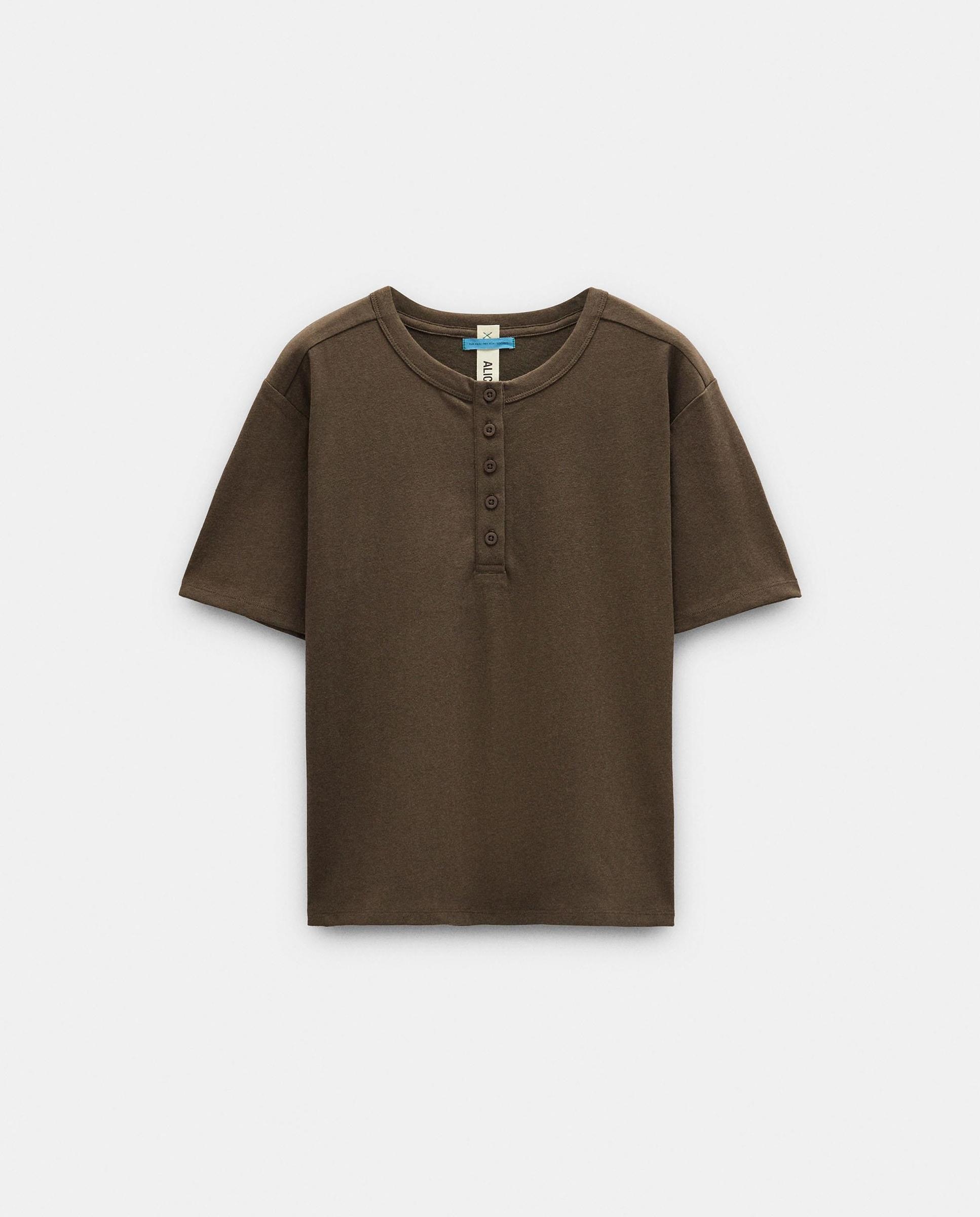 Camiseta de mujer de manga corta con botones frontales - Parfois - Kaki Kaki-6