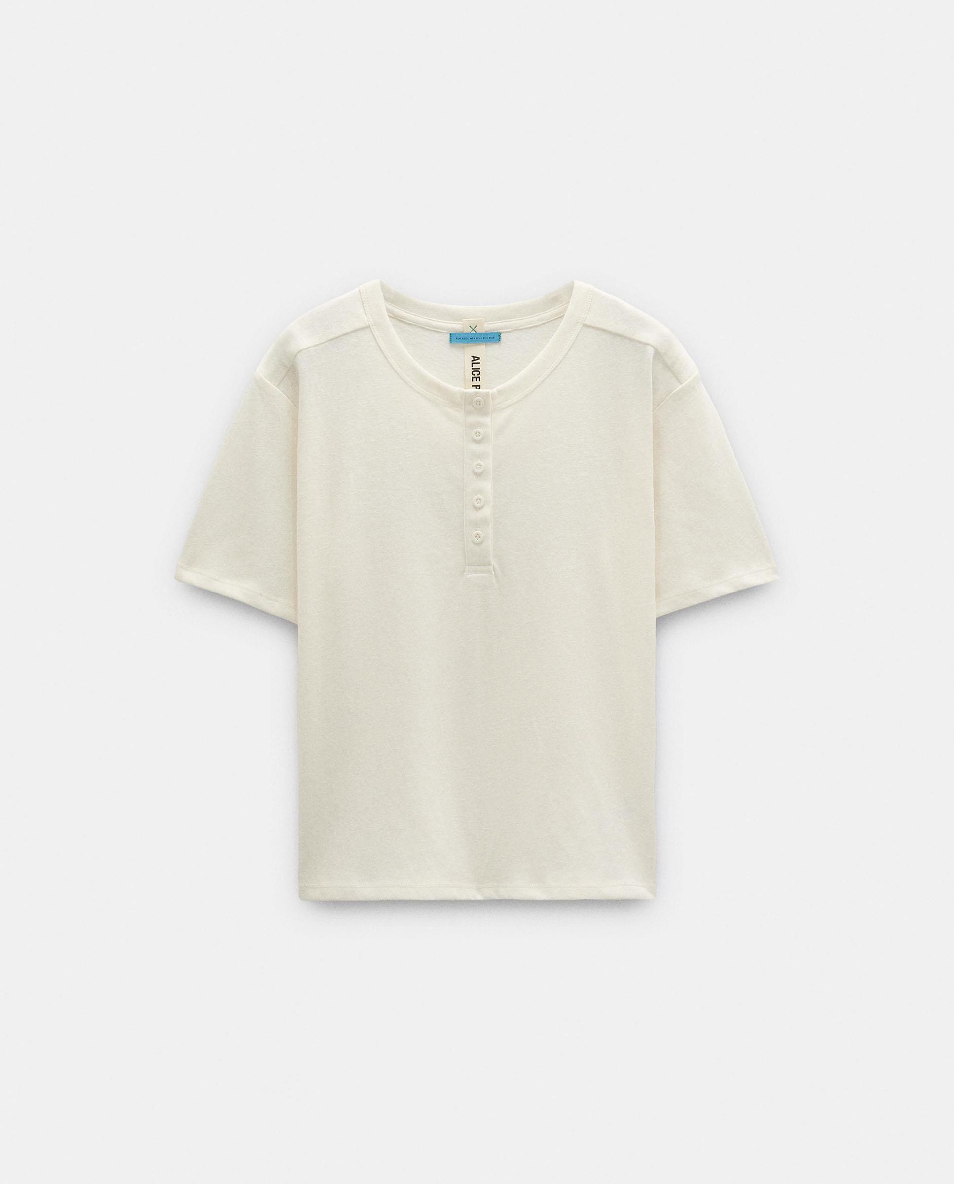 Camiseta de mujer de manga corta con botones frontales - Parfois - Blanco Blanco-6