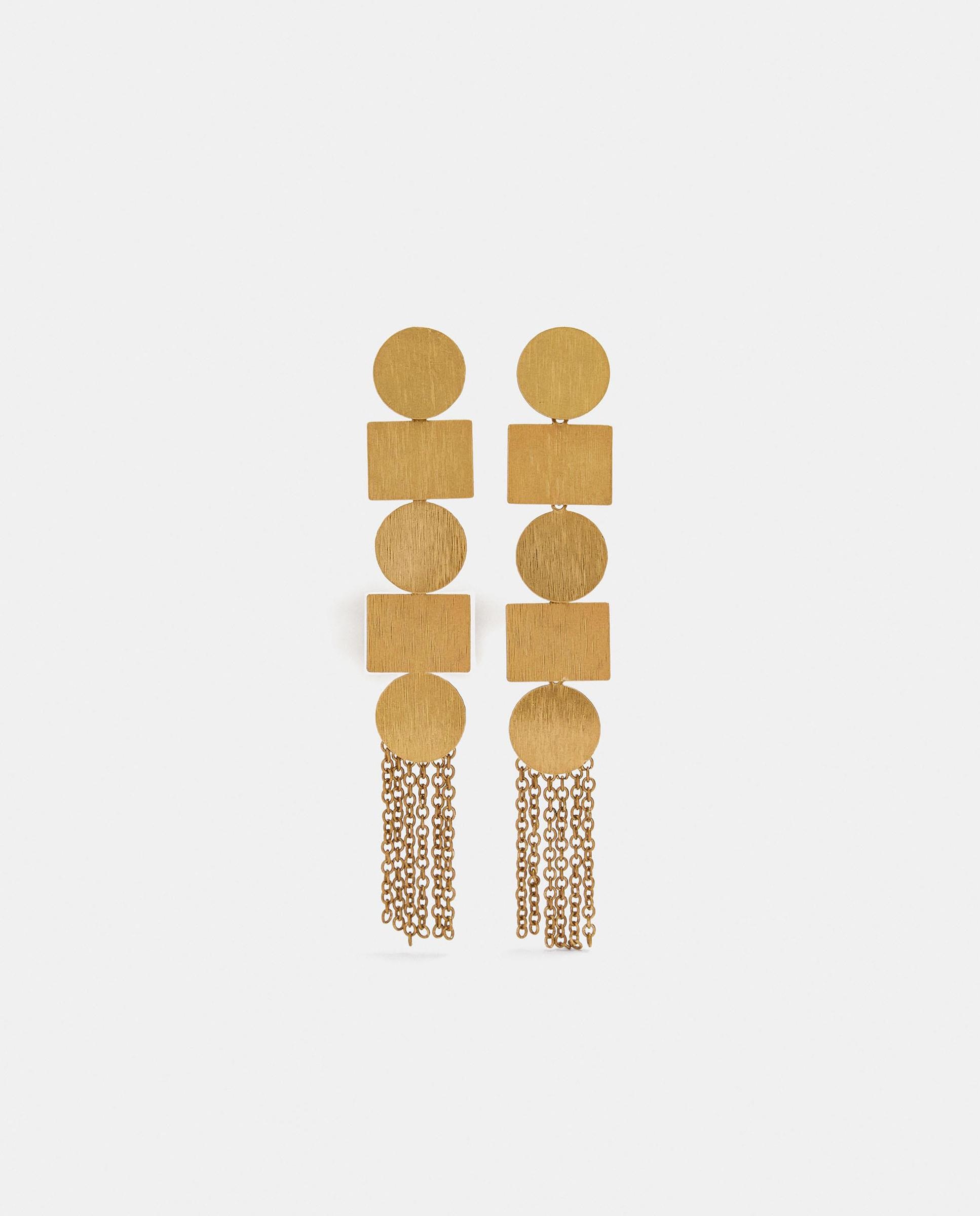 Imagen 1 de Pendientes segmentados con flecos de eslabones Dorado