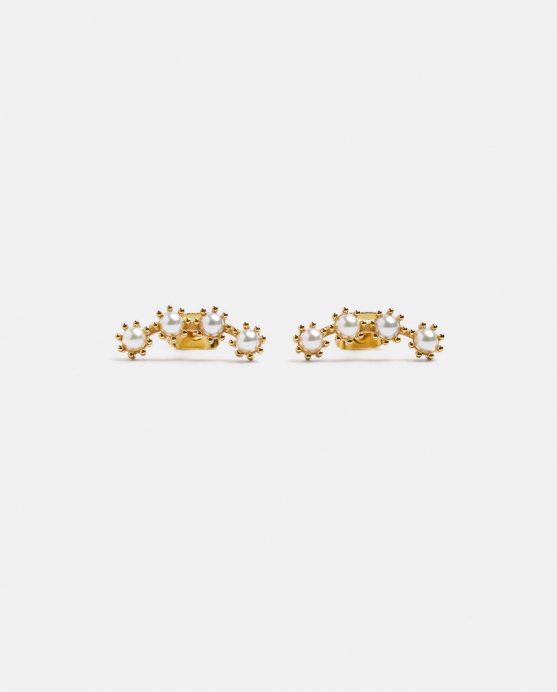 Imagen 1 de Pendientes trepadores bañados en oro de 18 k con perlas Blanco