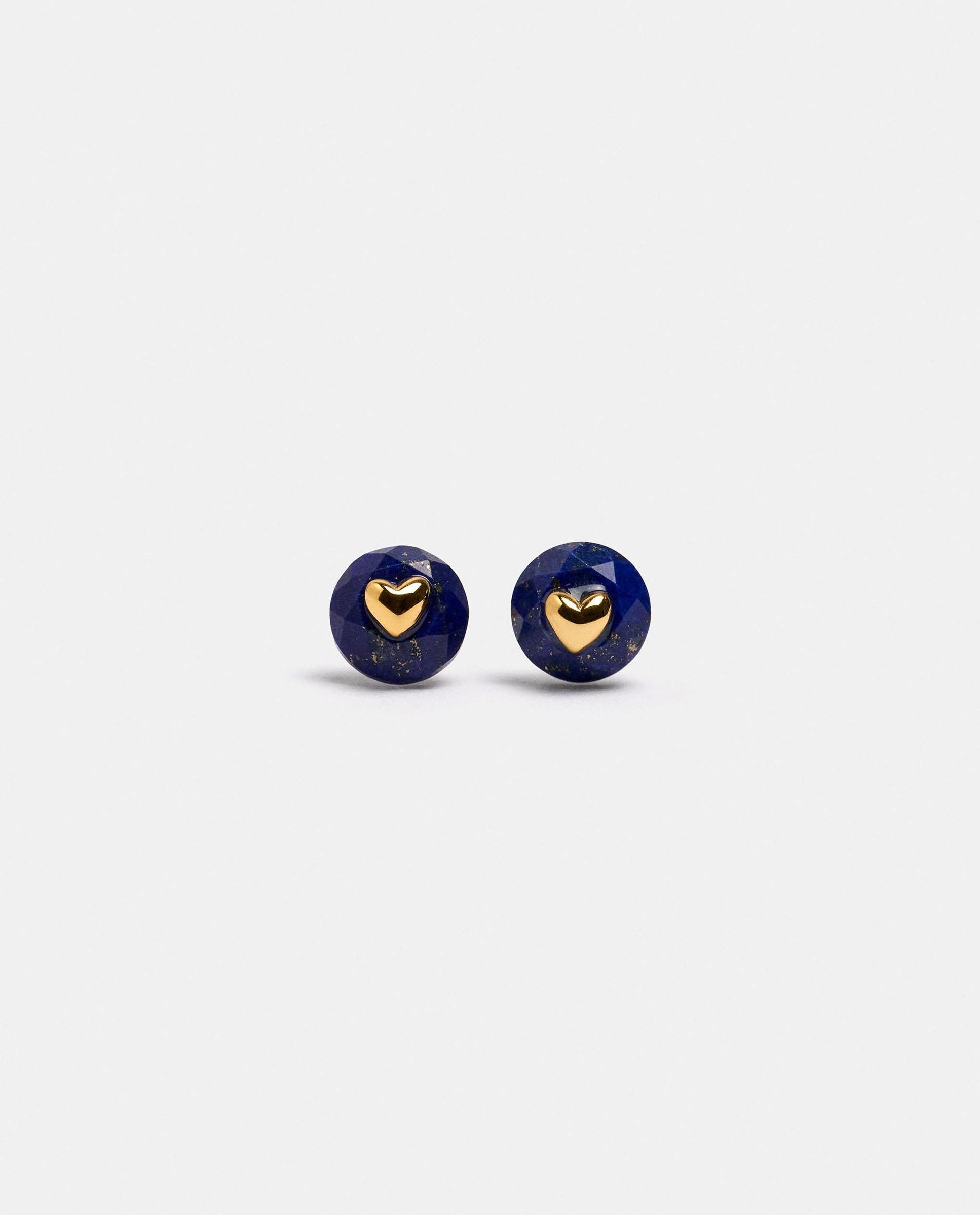 Imagen 0 de Pendientes bañados en oro de 18 k con detalle de corazón Azul