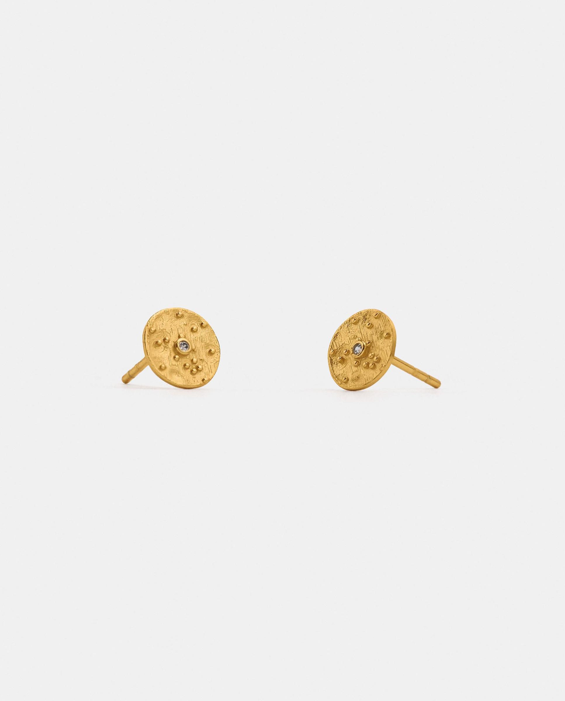 Pendientes bañados en oro de 18 k redondos con circonita - Parfois - Blanco Blanco-2