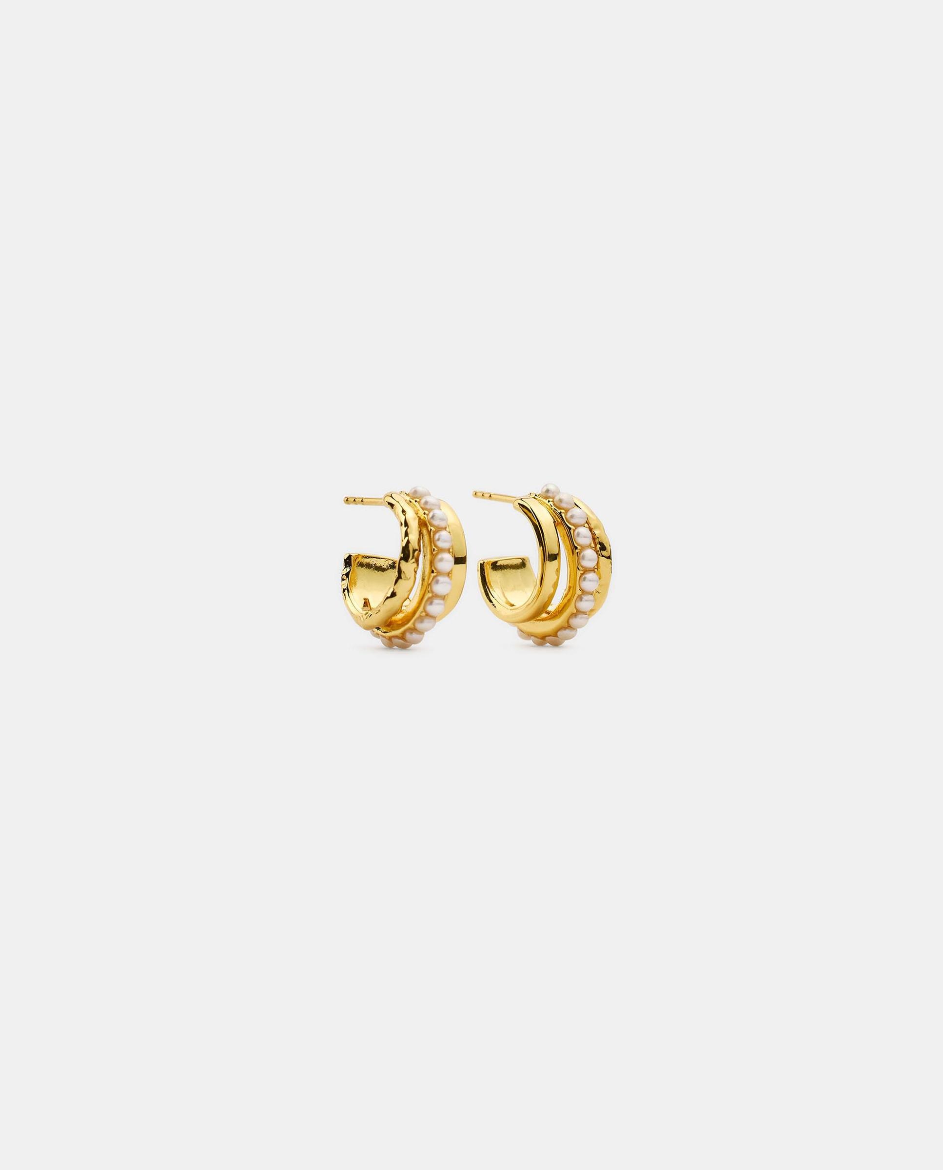 Imagen 1 de Pendientes de aro bañados en oro de 18 k con perlas decorativas Blanco