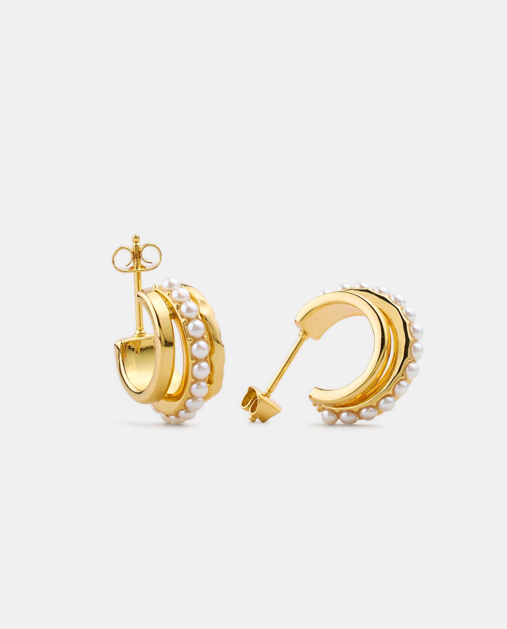 Imagen 3 de Pendientes de aro bañados en oro de 18 k con perlas decorativas - Parfois - Blanco Blanco