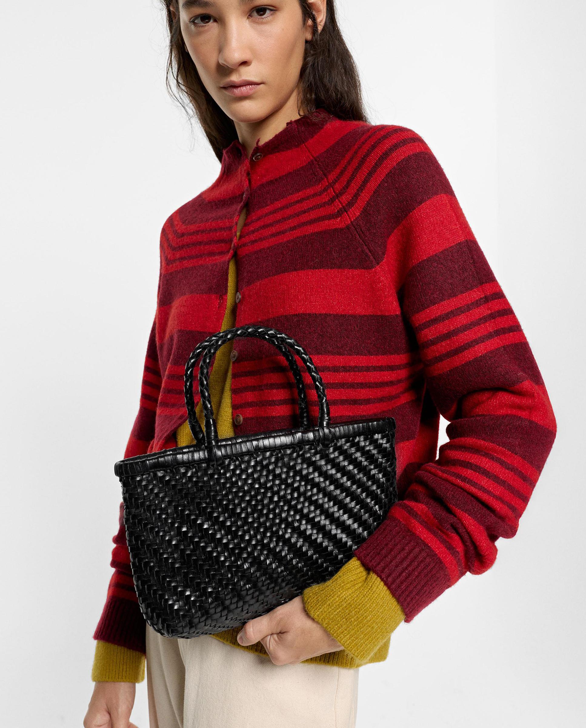 Imagen 2 de Bolso de mano 100% piel trenzado estilo tote convertible a bandolera con cierre de cuerda y neceser extraíble - Parfois - Negro Negro