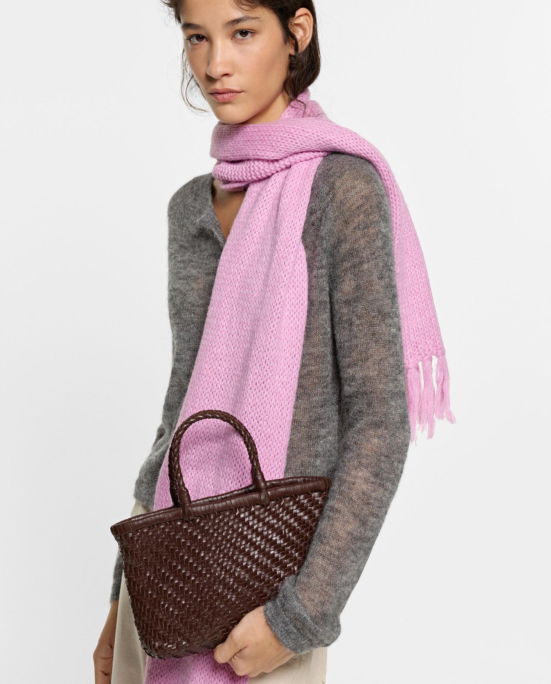 Imagen 2 de Bolso de mano 100% piel trenzado estilo tote convertible a bandolera con cierre de cuerda y neceser extraíble - Parfois - Marrón oscuro Marrón oscuro