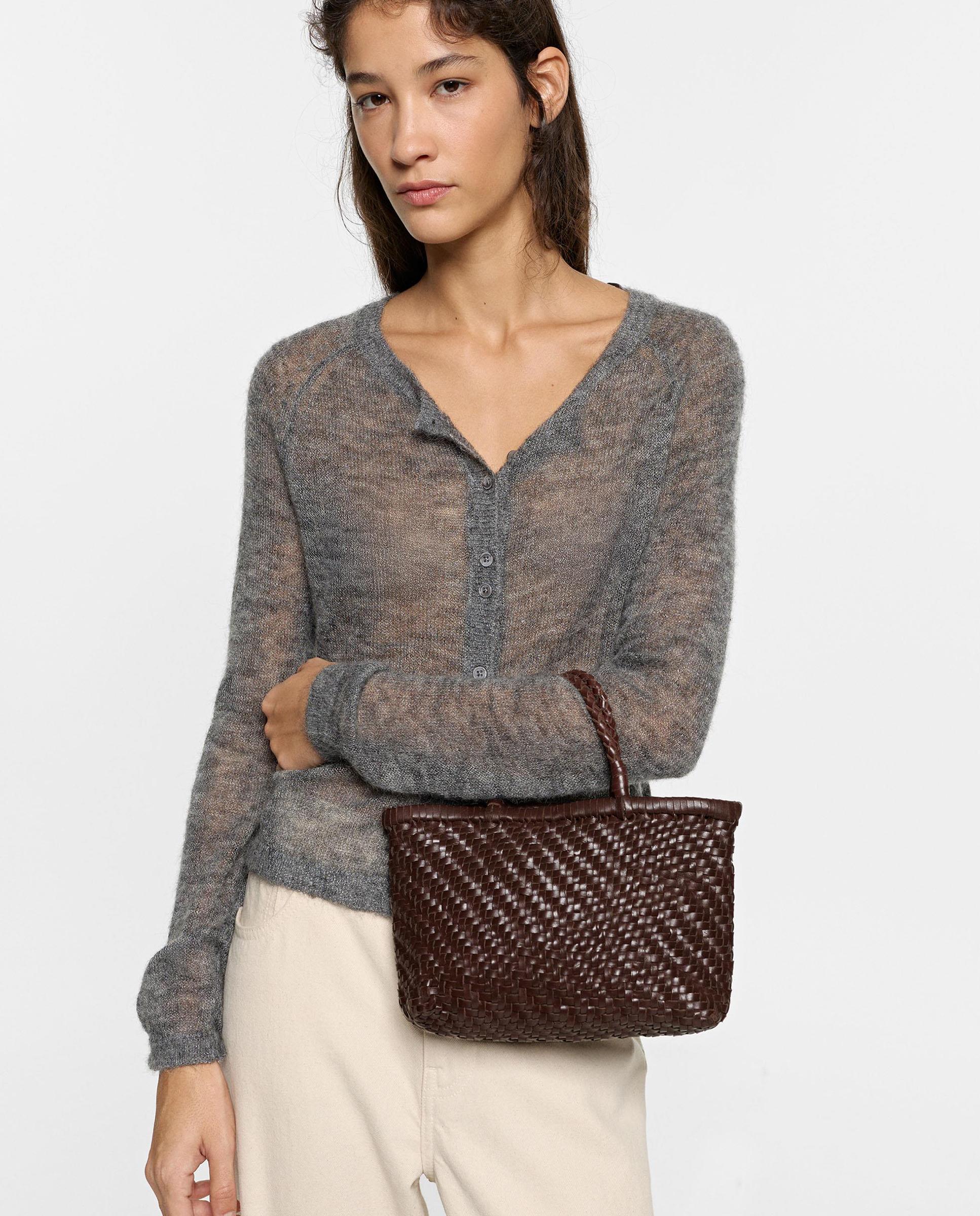 Imagen 4 de Bolso de mano 100% piel trenzado estilo tote convertible a bandolera con cierre de cuerda y neceser extraíble - Parfois - Marrón oscuro Marrón oscuro