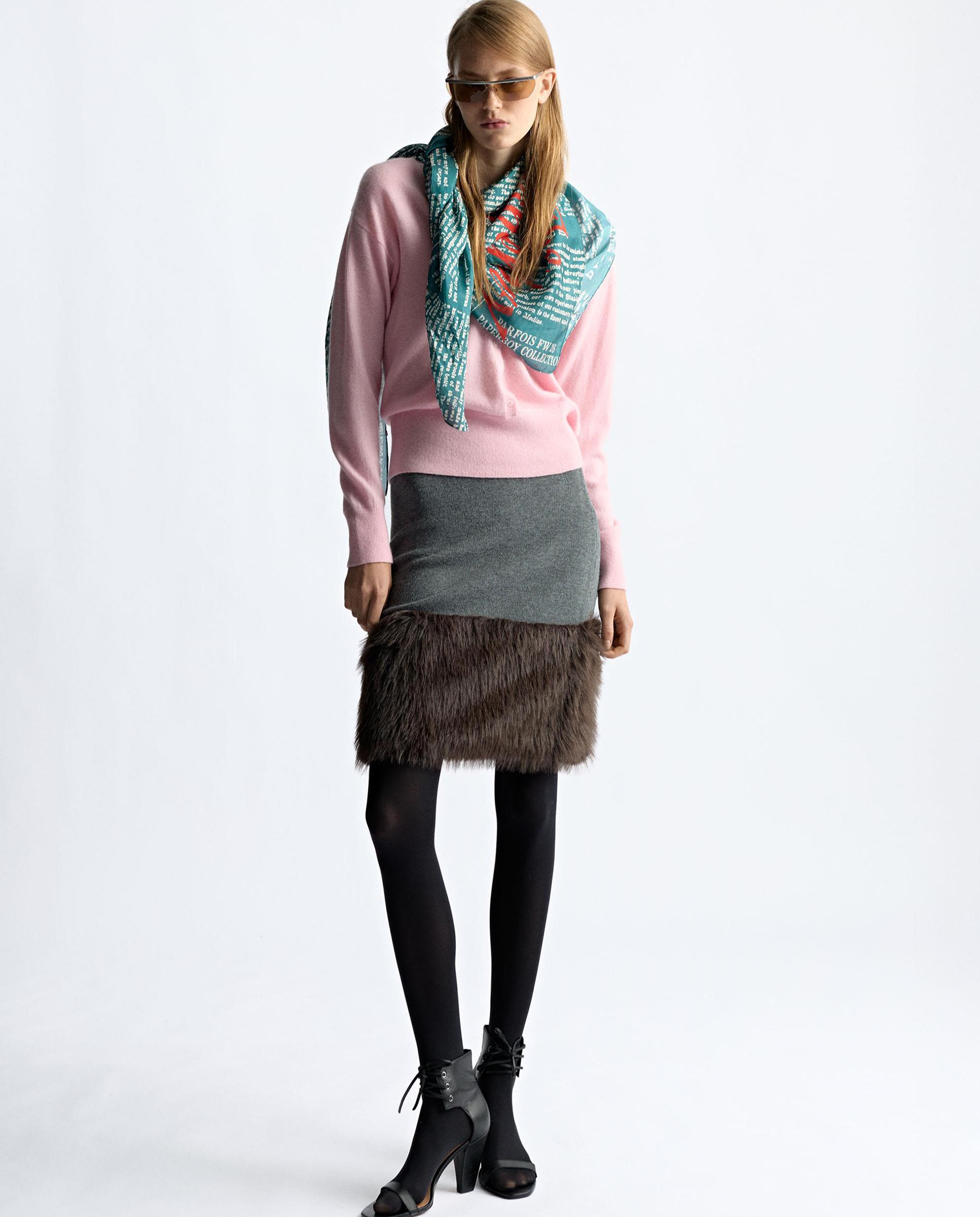 Falda corta con pelito decorativo en borde - Parfois - Gris Gris-1
