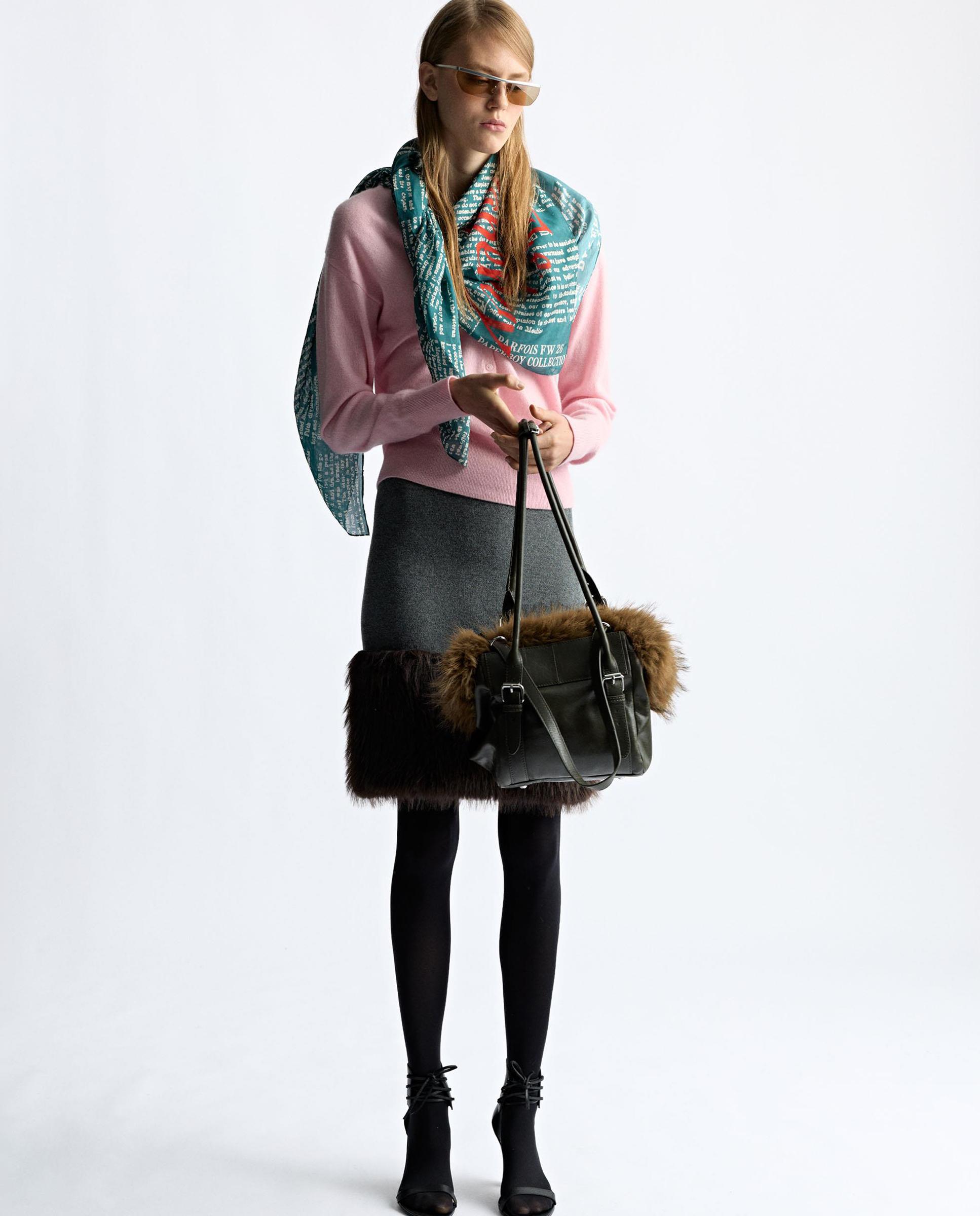 Falda corta con pelito decorativo en borde - Parfois - Gris Gris-2