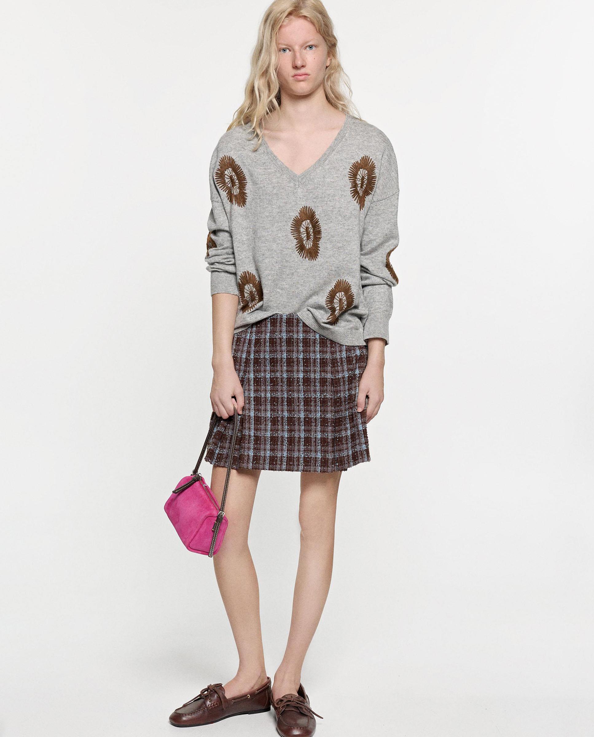 Jersey de mujer de punto con flores bordadas - Parfois - Gris Gris-2