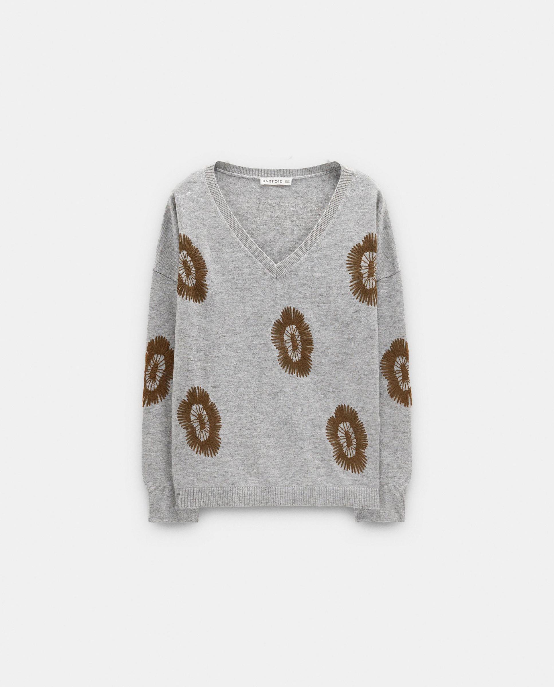Jersey de mujer de punto con flores bordadas - Parfois - Gris Gris-6