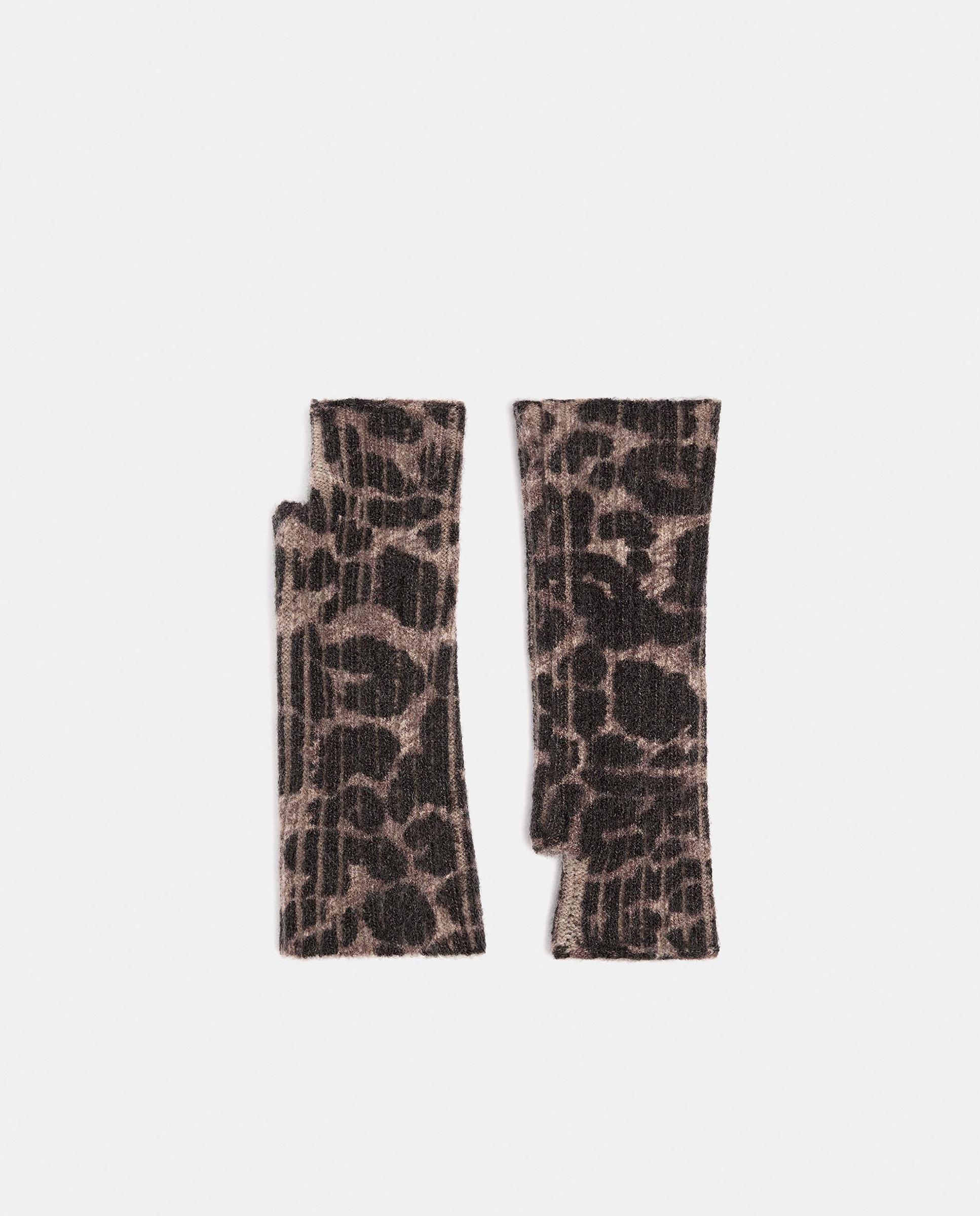 Imagen 0 de Guantes de punto de mujer 100% lana con dedos al descubierto y estampado animal print Marrón
