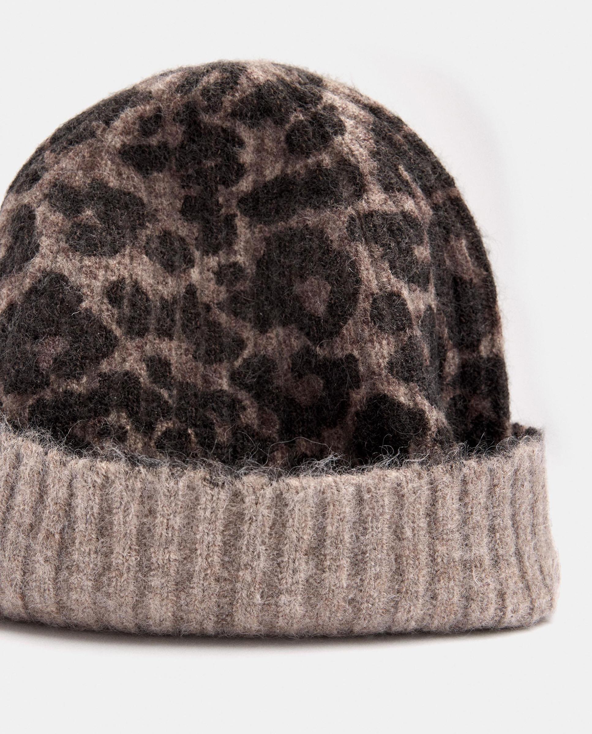 Gorro de mujer 100% lana de punto con estampado animal print - Parfois - Marrón Marrón-3