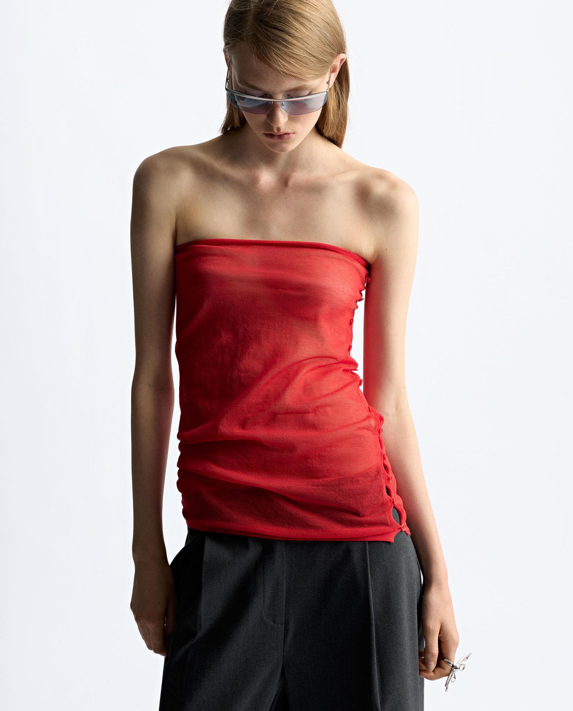 Top de mujer bandeau de punto con minicuentas - Parfois - Rojo Rojo-1