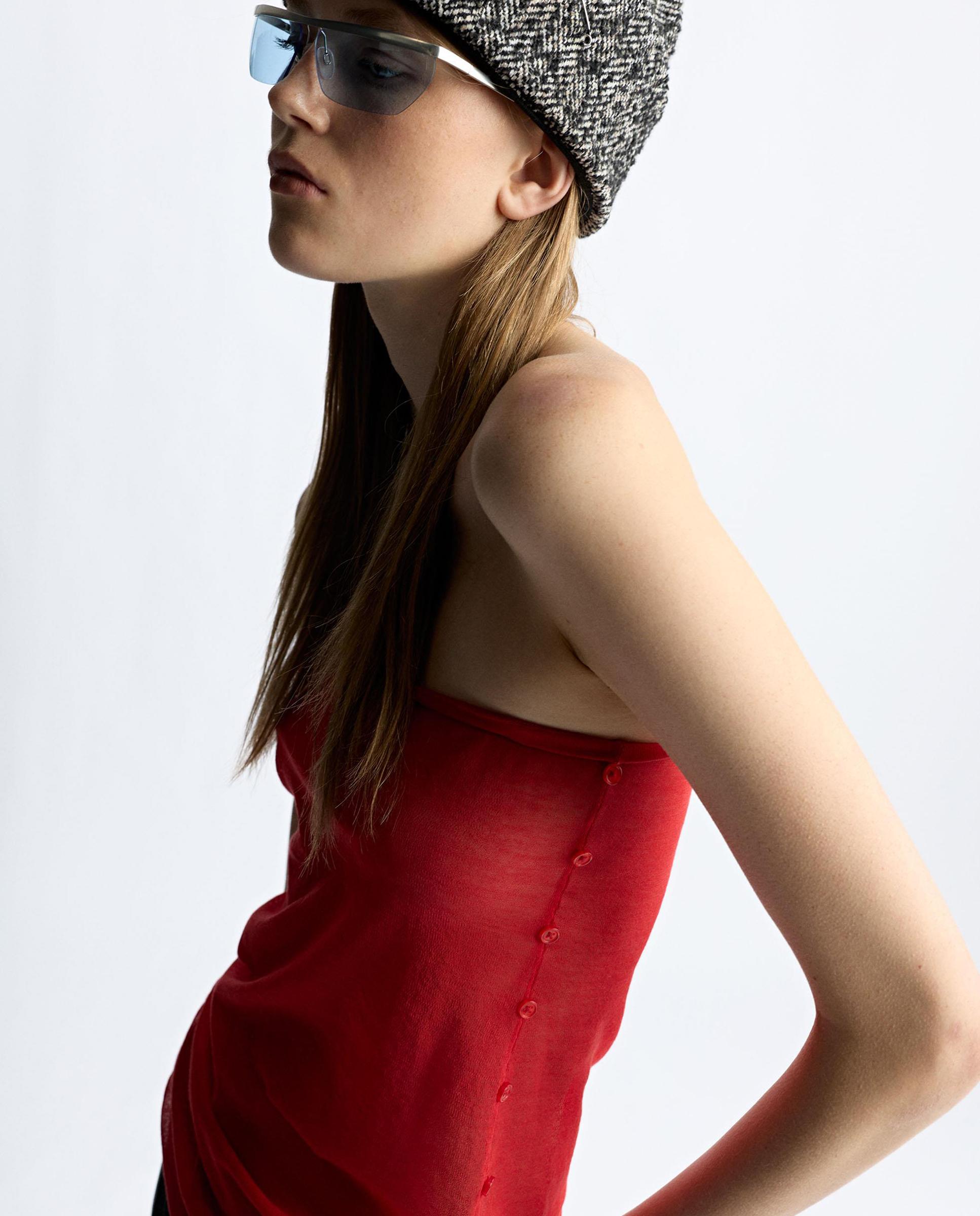 Top de mujer bandeau de punto con minicuentas - Parfois - Rojo Rojo-2