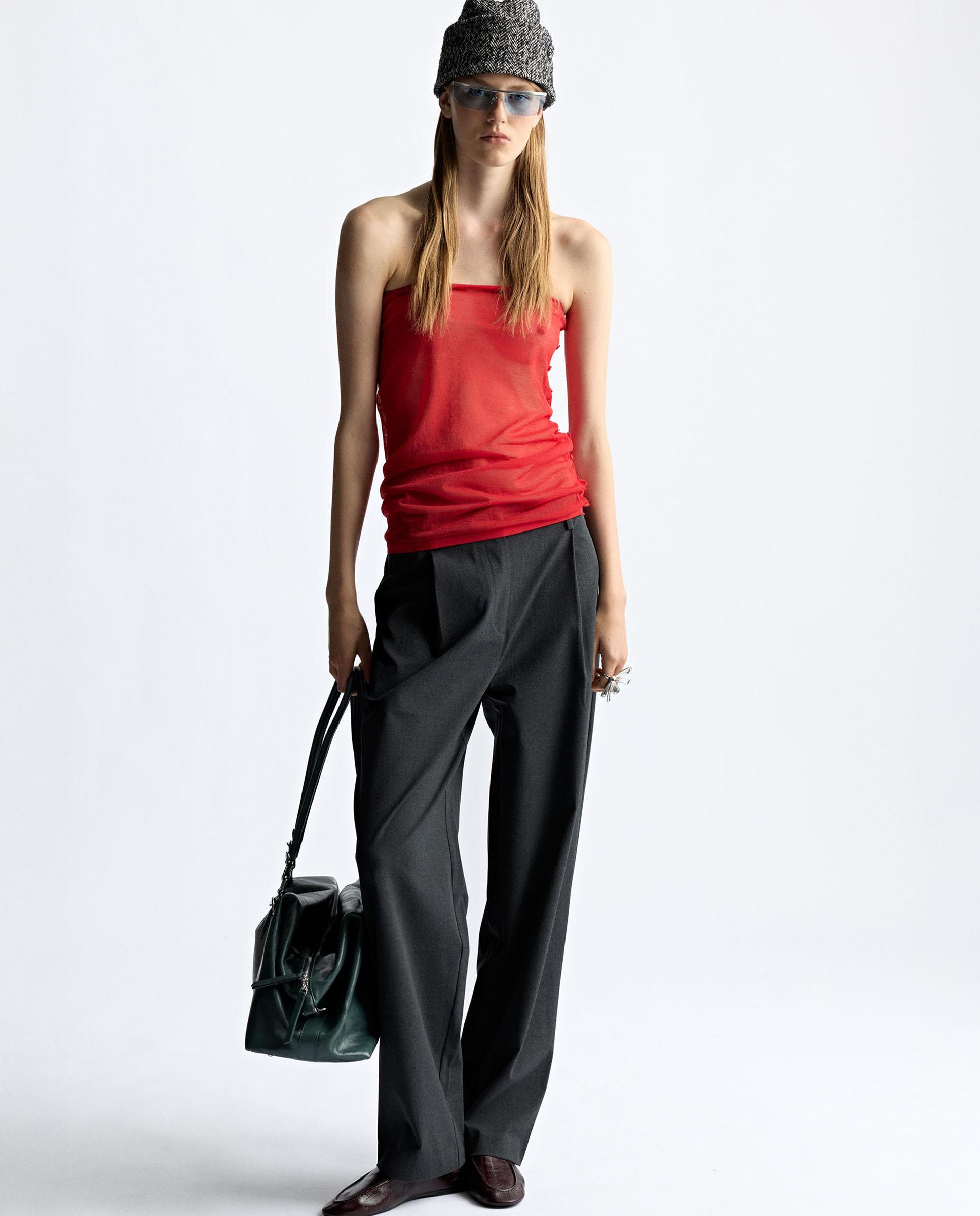 Top de mujer bandeau de punto con minicuentas - Parfois - Rojo Rojo-3