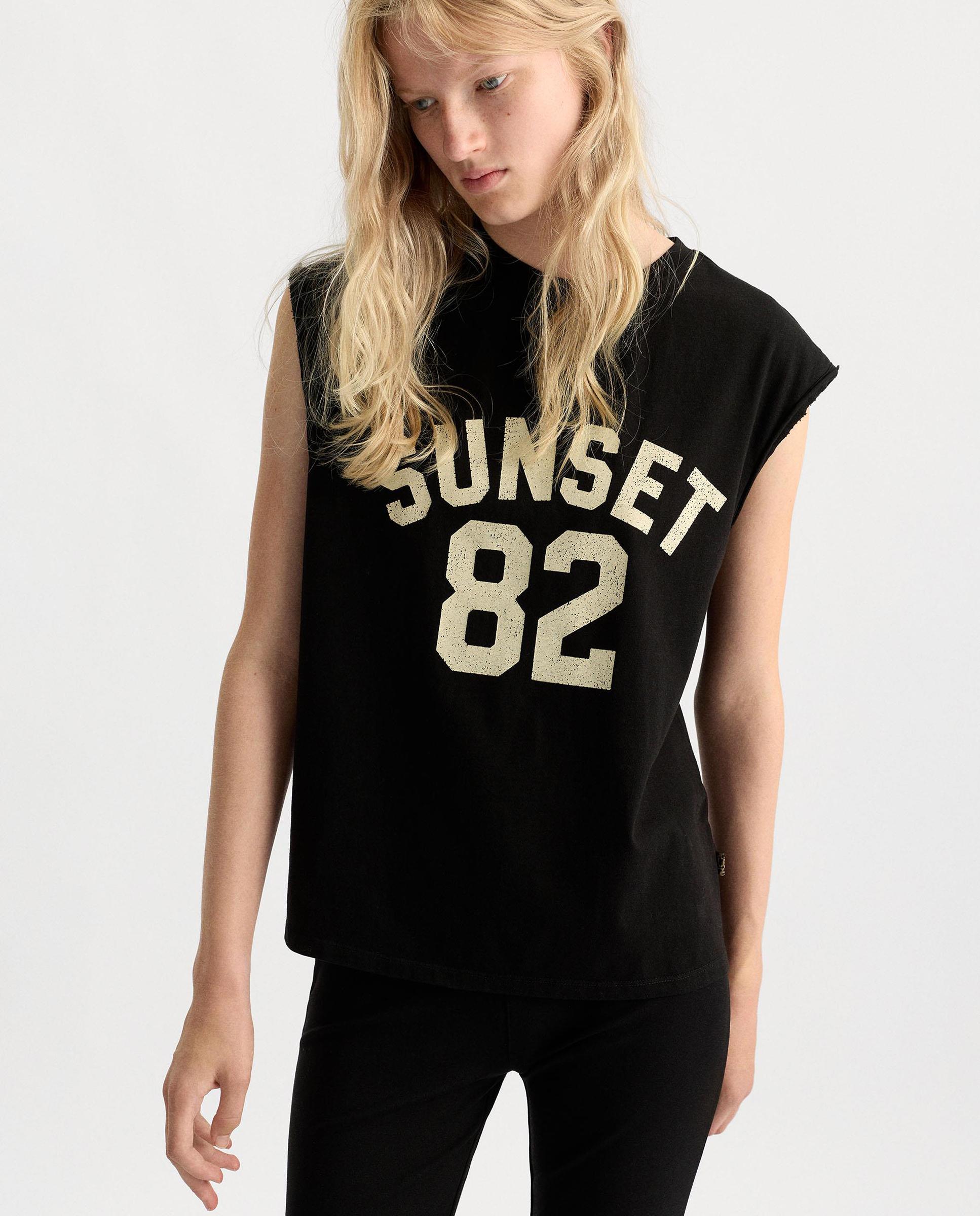Top de mujer 100% algodón sin mangas con dibujo frontal - Parfois - Negro Negro-1