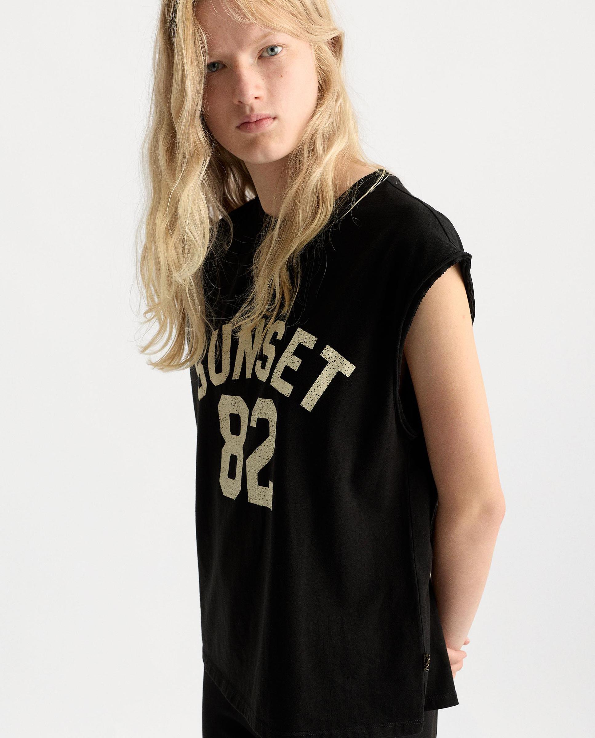 Top de mujer 100% algodón sin mangas con dibujo frontal - Parfois - Negro Negro-4