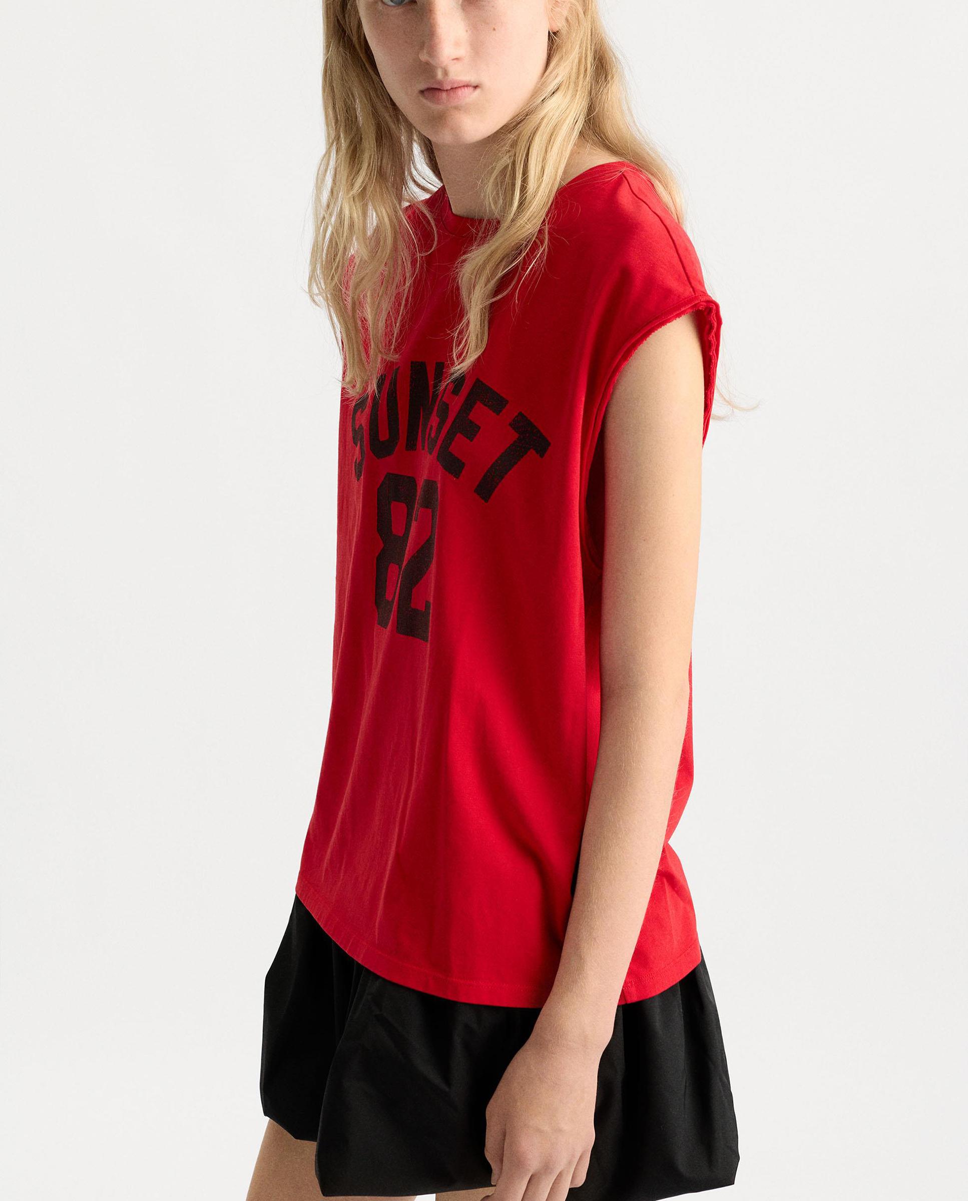Top de mujer 100% algodón sin mangas con dibujo frontal - Parfois - Rojo Rojo-3