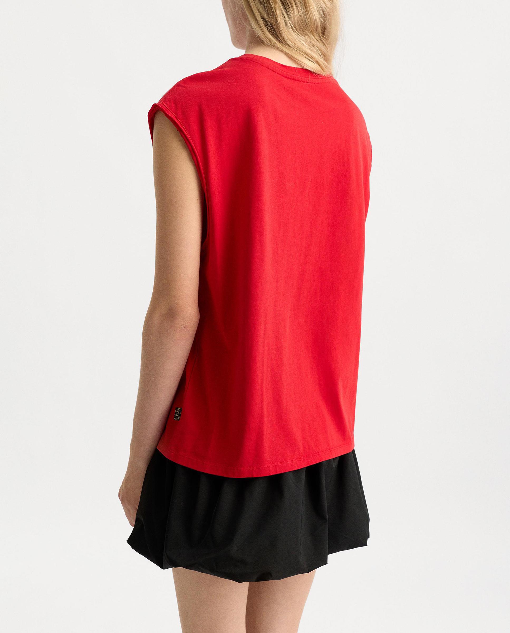 Top de mujer 100% algodón sin mangas con dibujo frontal - Parfois - Rojo Rojo-4