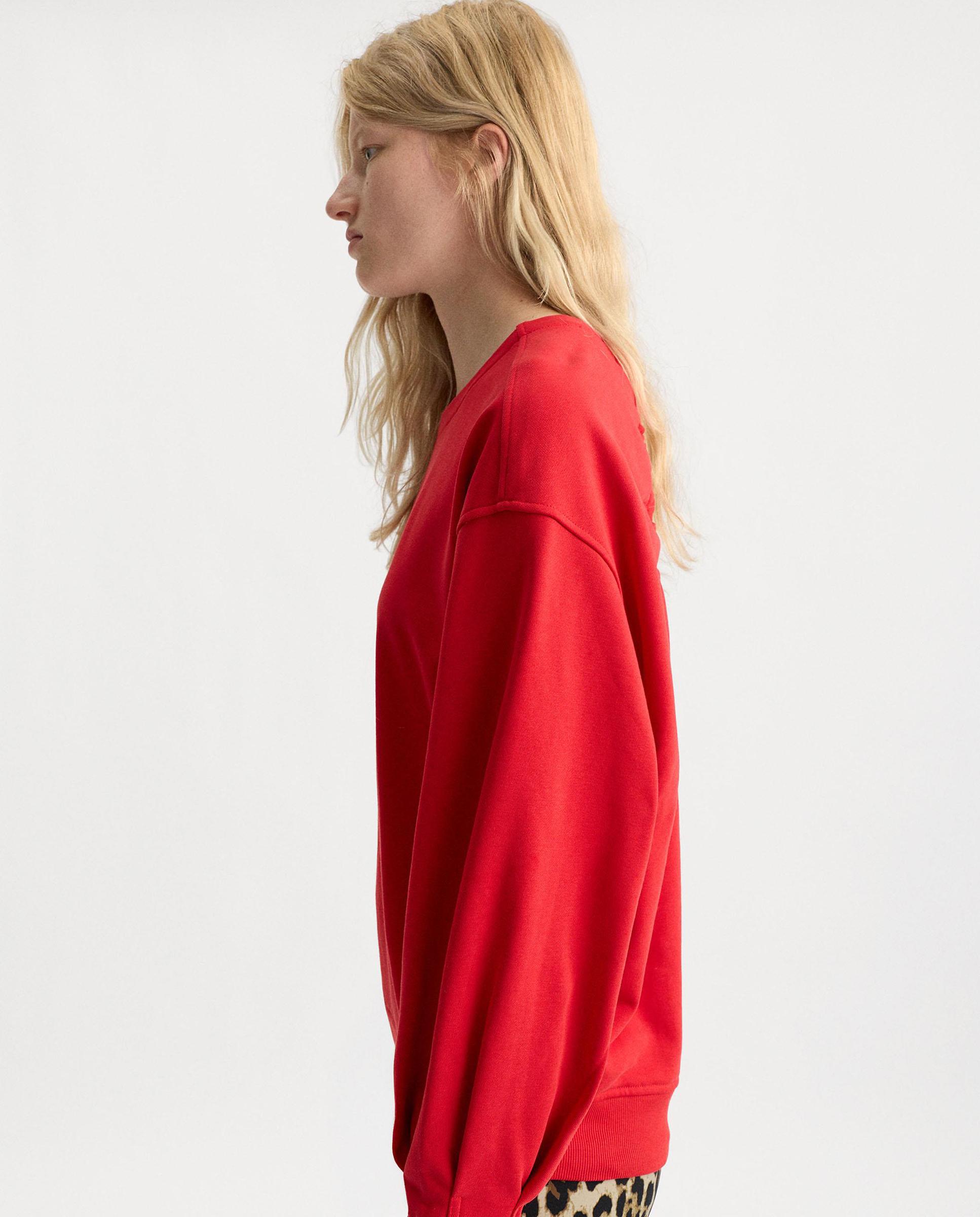 Sudadera de mujer estilo oversize en liso - Parfois - Rojo Rojo-3