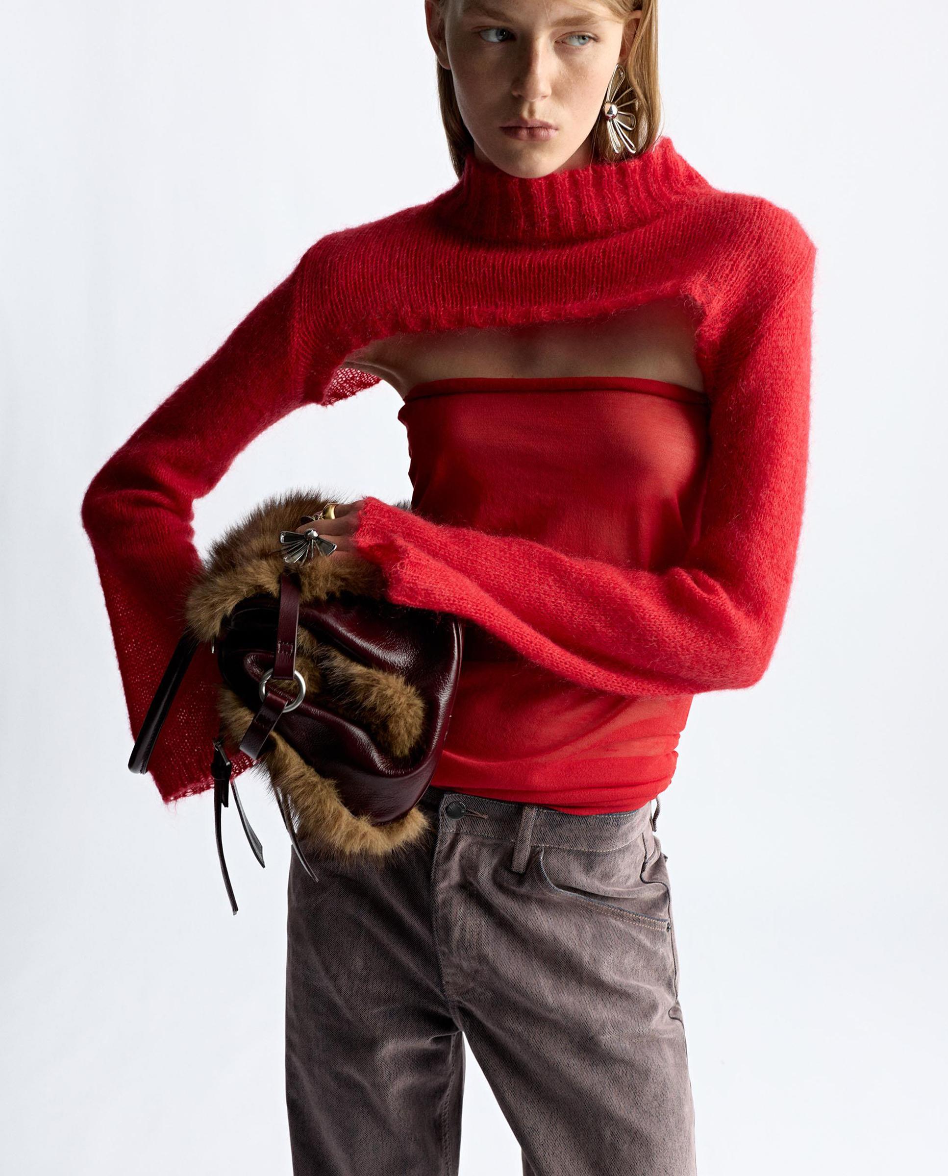 Jersey de mujer de punto crop en liso - Parfois - Rojo Rojo-1