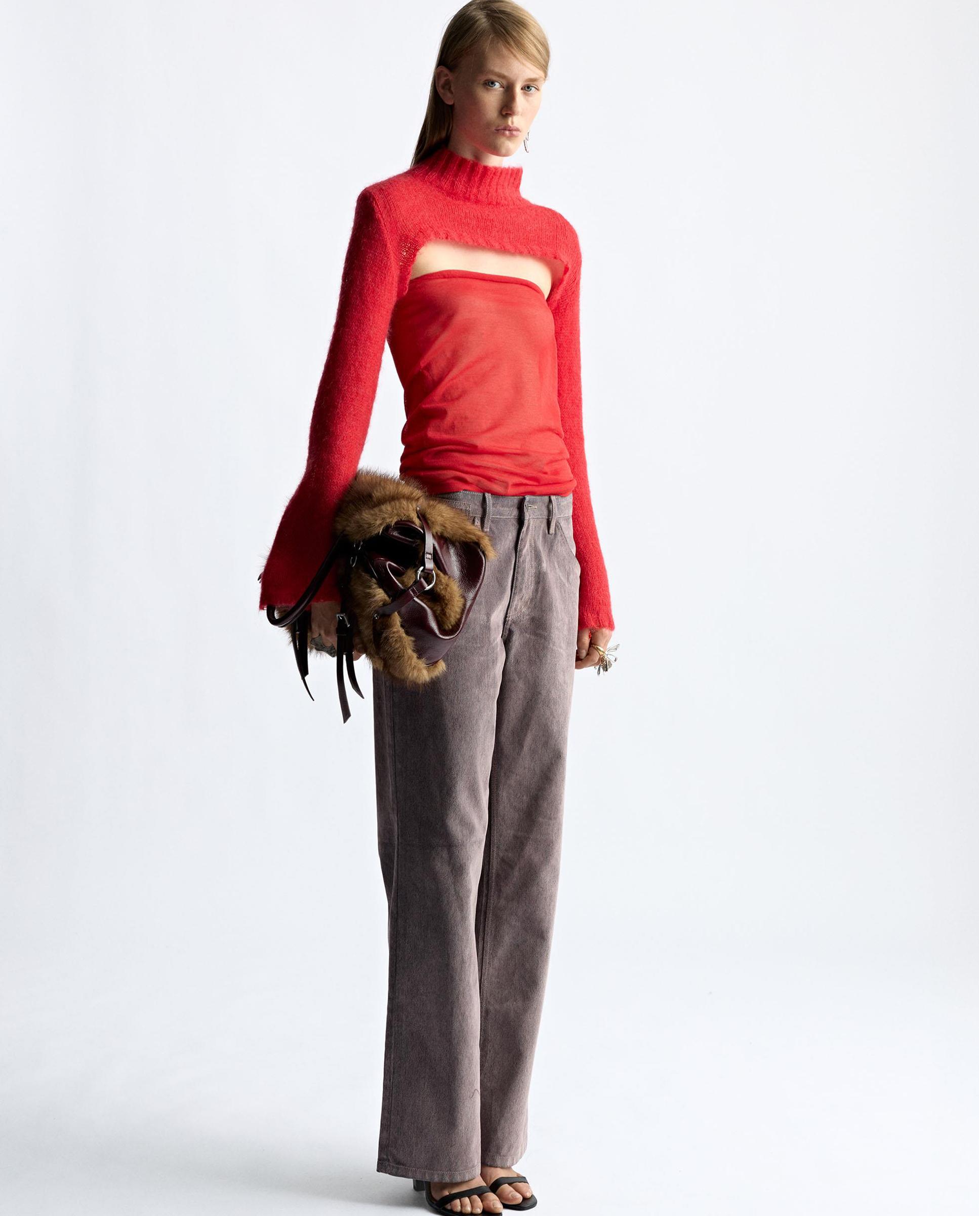 Jersey de mujer de punto crop en liso - Parfois - Rojo Rojo-2