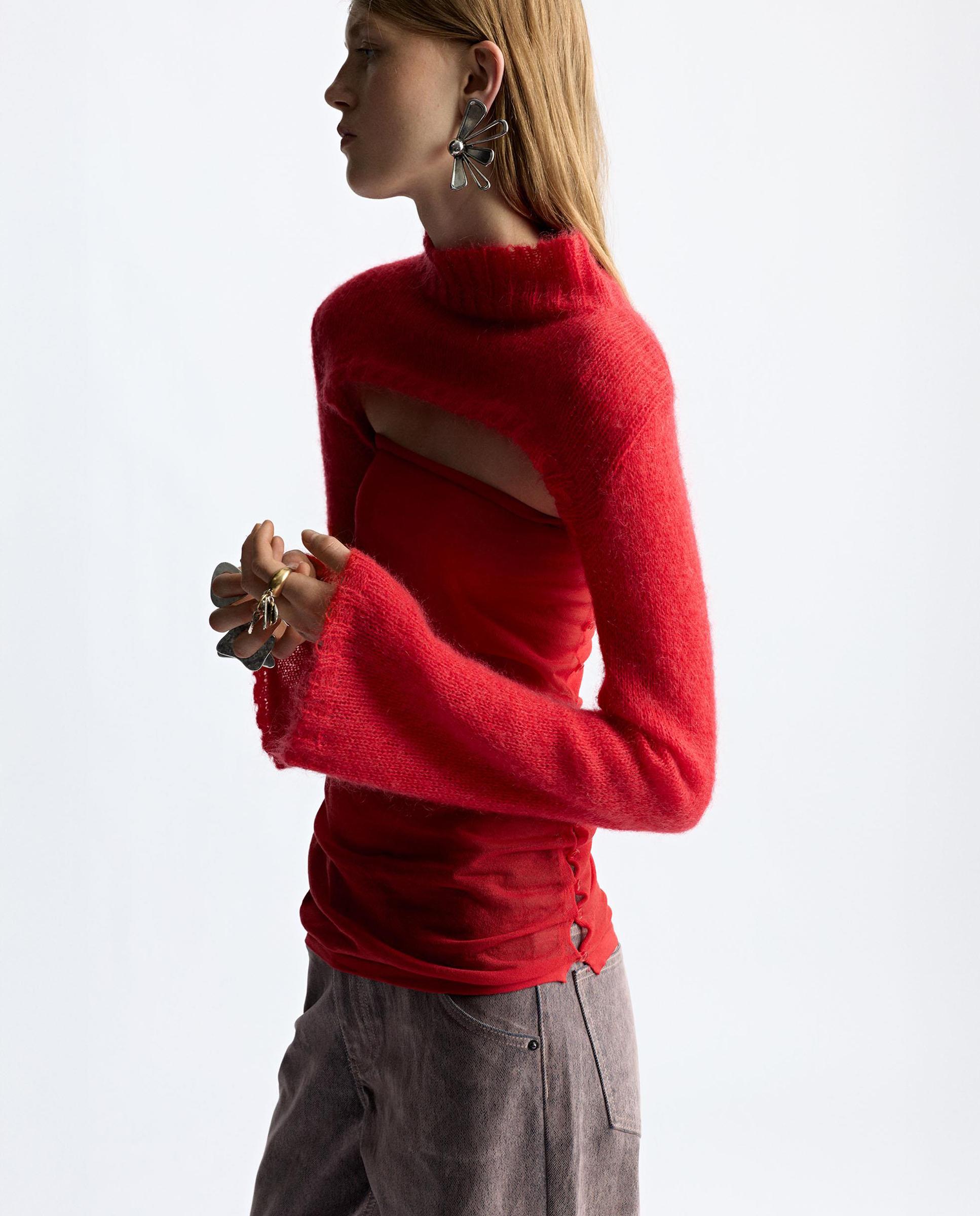 Jersey de mujer de punto crop en liso - Parfois - Rojo Rojo-4