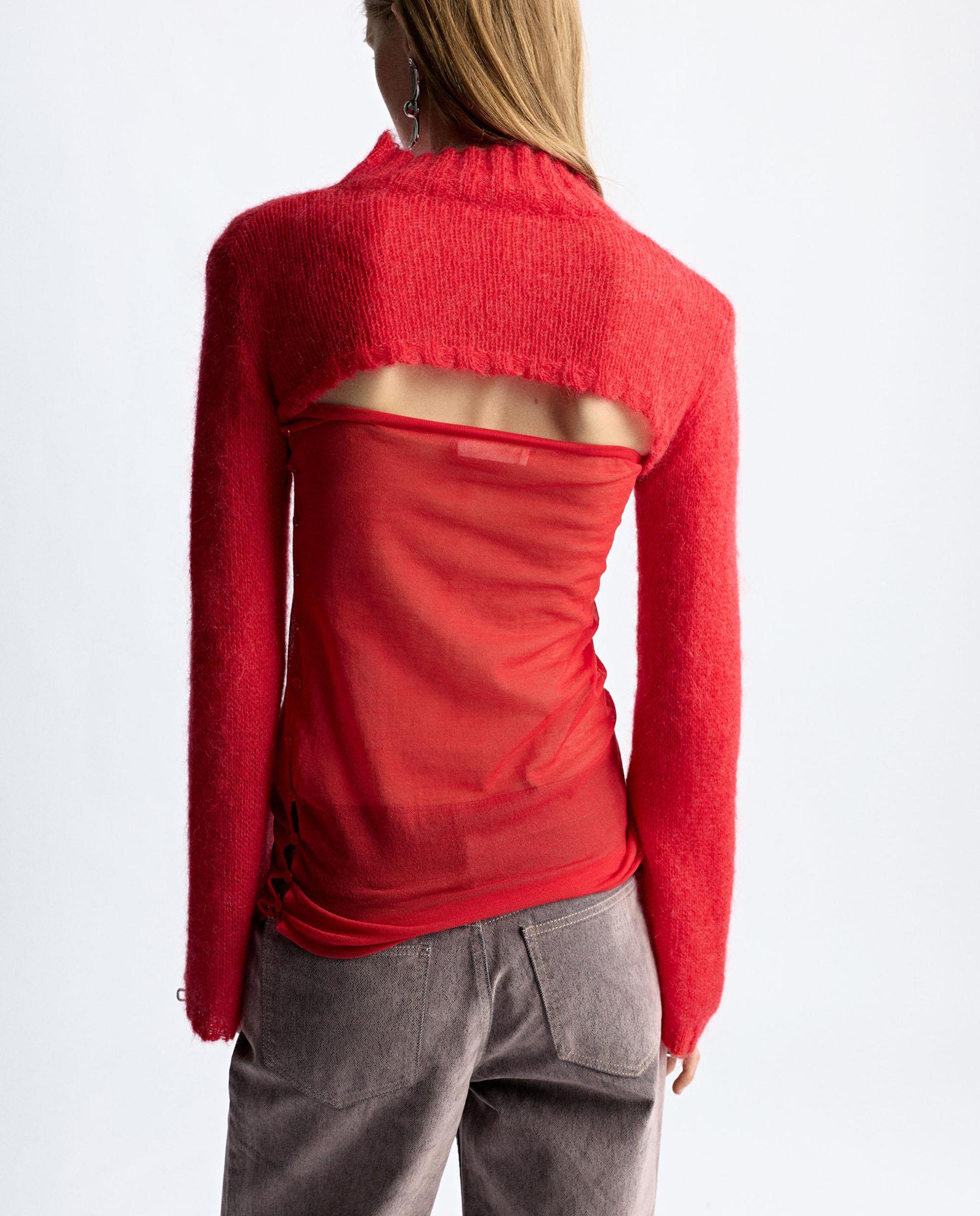 Jersey de mujer de punto crop en liso - Parfois - Rojo Rojo-5