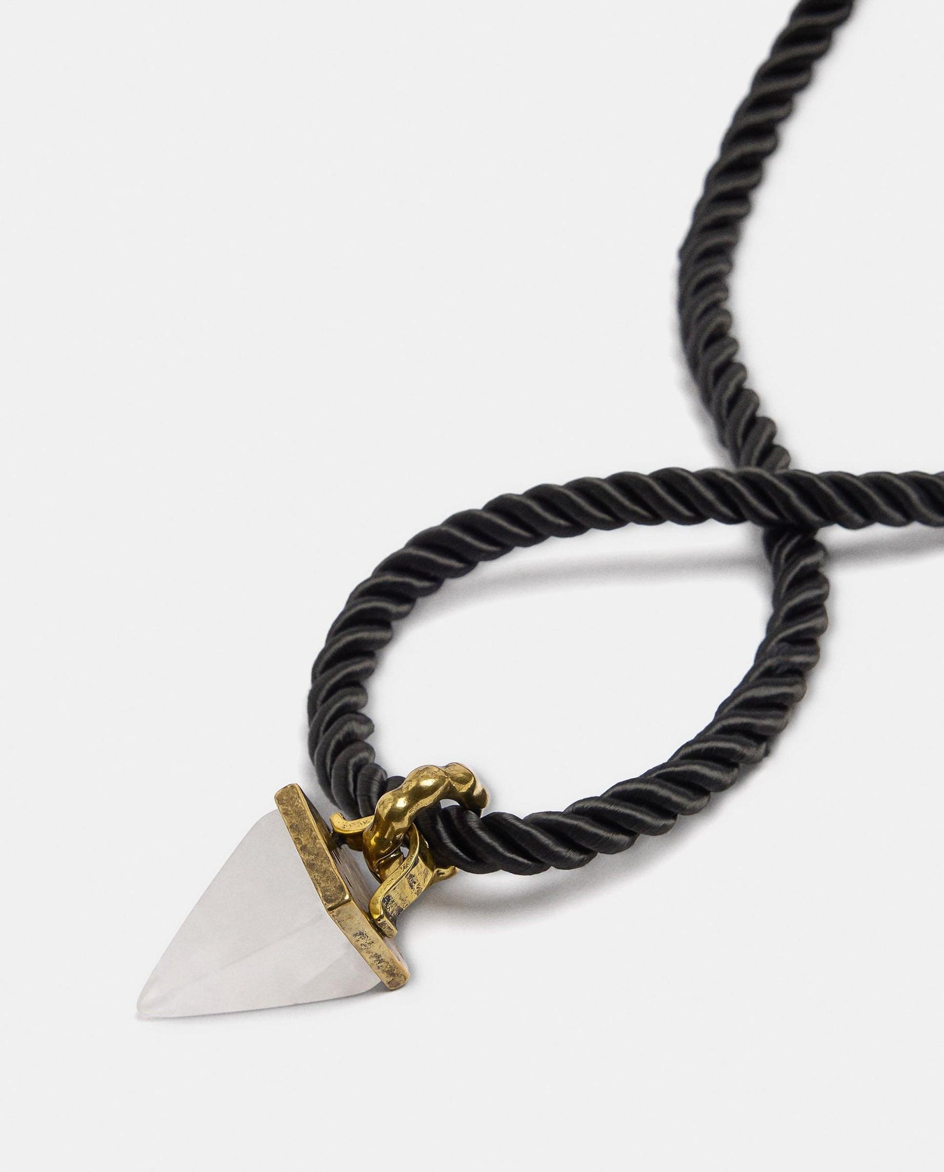 Collar de cordón largo con piedra decorativa - Parfois - Blanco Blanco-2