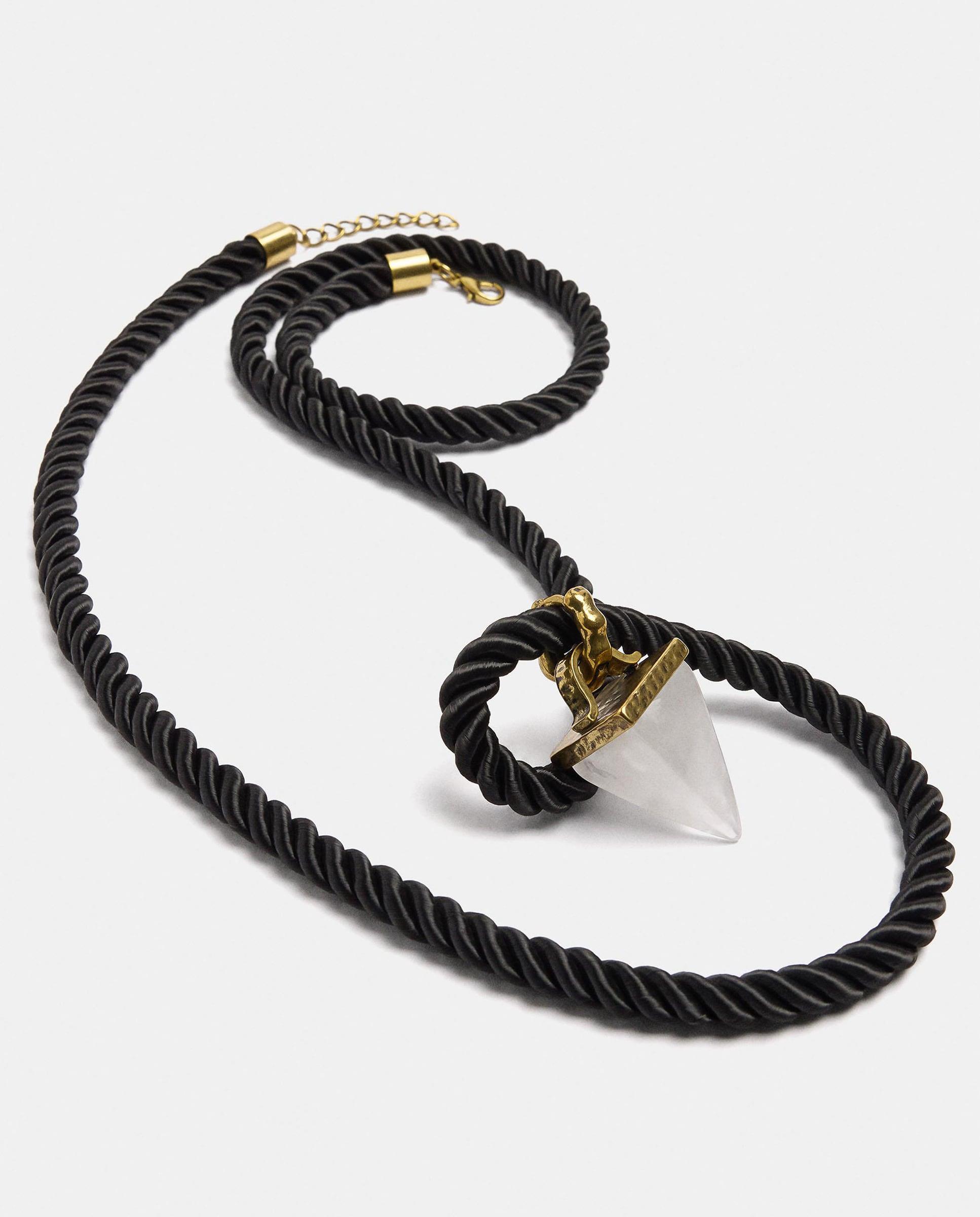 Collar de cordón largo con piedra decorativa - Parfois - Blanco Blanco-3