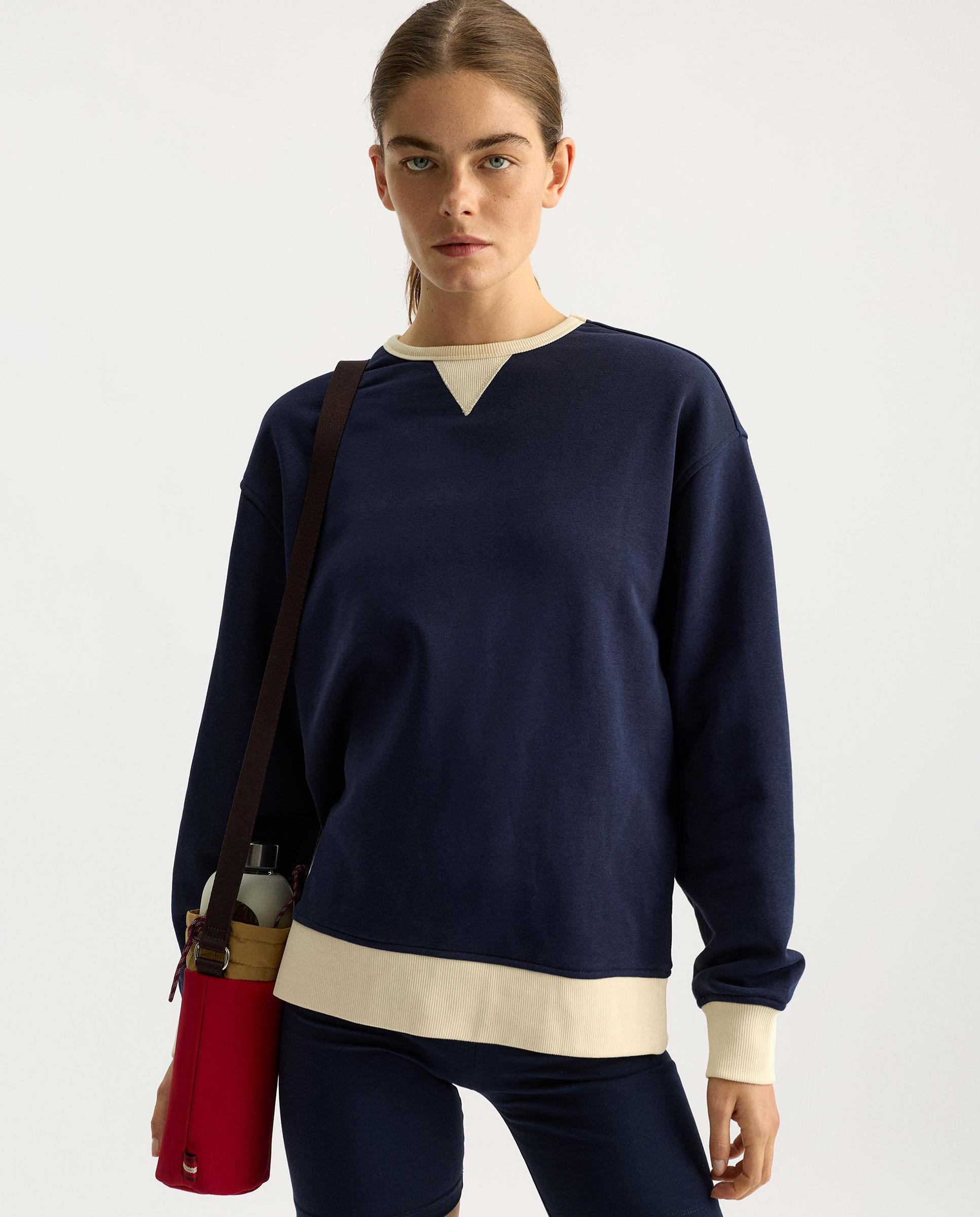 Sudadera de mujer con cuello a contraste - Parfois - Azul marino Azul marino-1