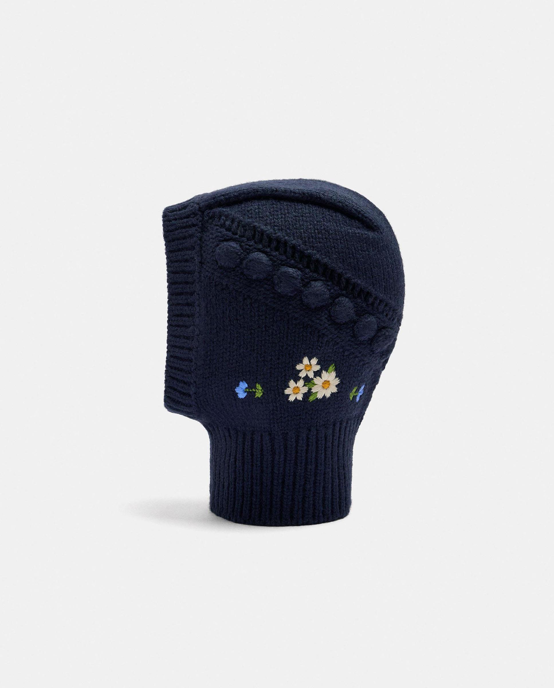 Imagen 1 de Gorro de mujer 100% lana estilo balaclava con bordado floral - Parfois - Azul marino Azul marino