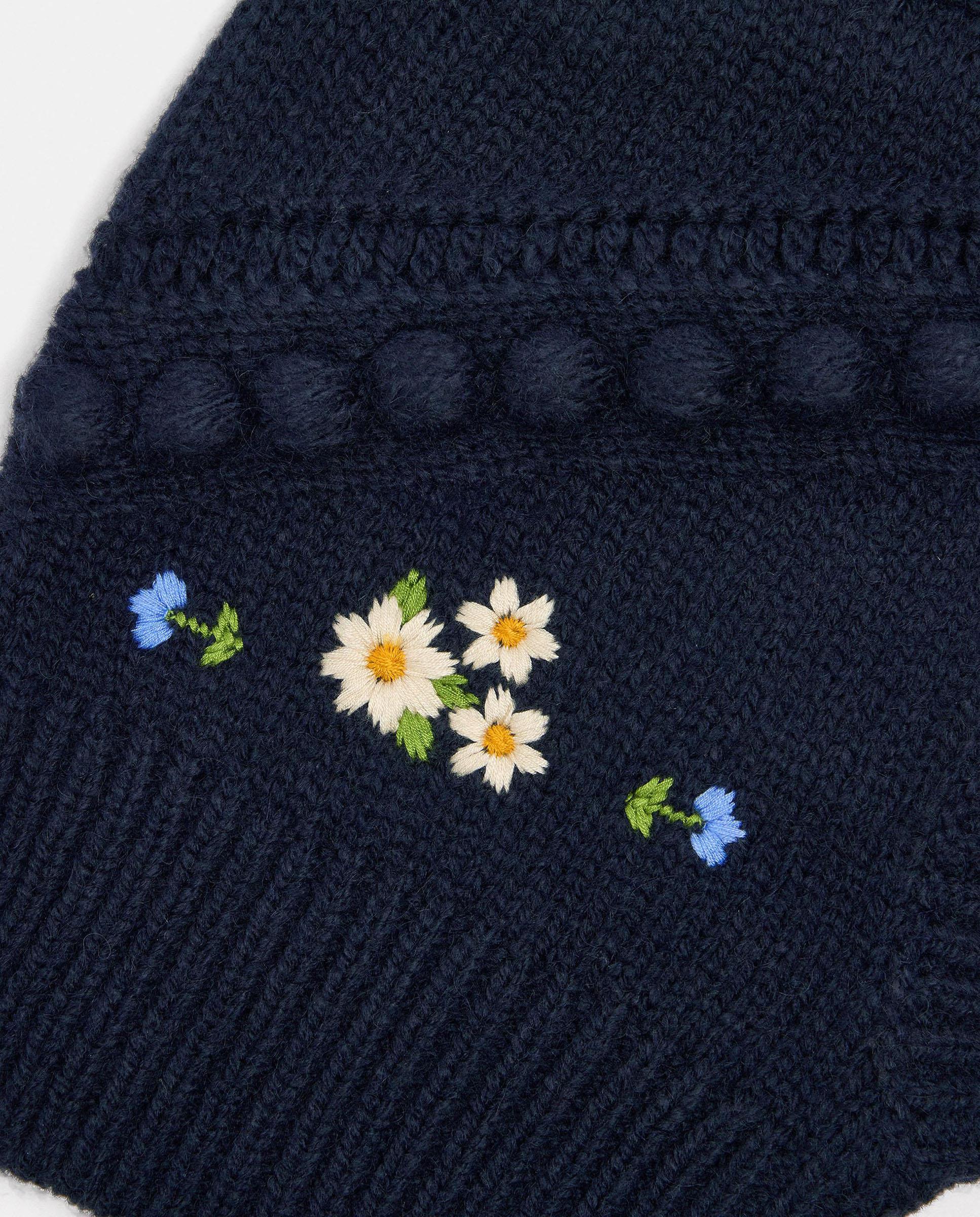 Imagen 3 de Gorro de mujer 100% lana estilo balaclava con bordado floral - Parfois - Azul marino Azul marino