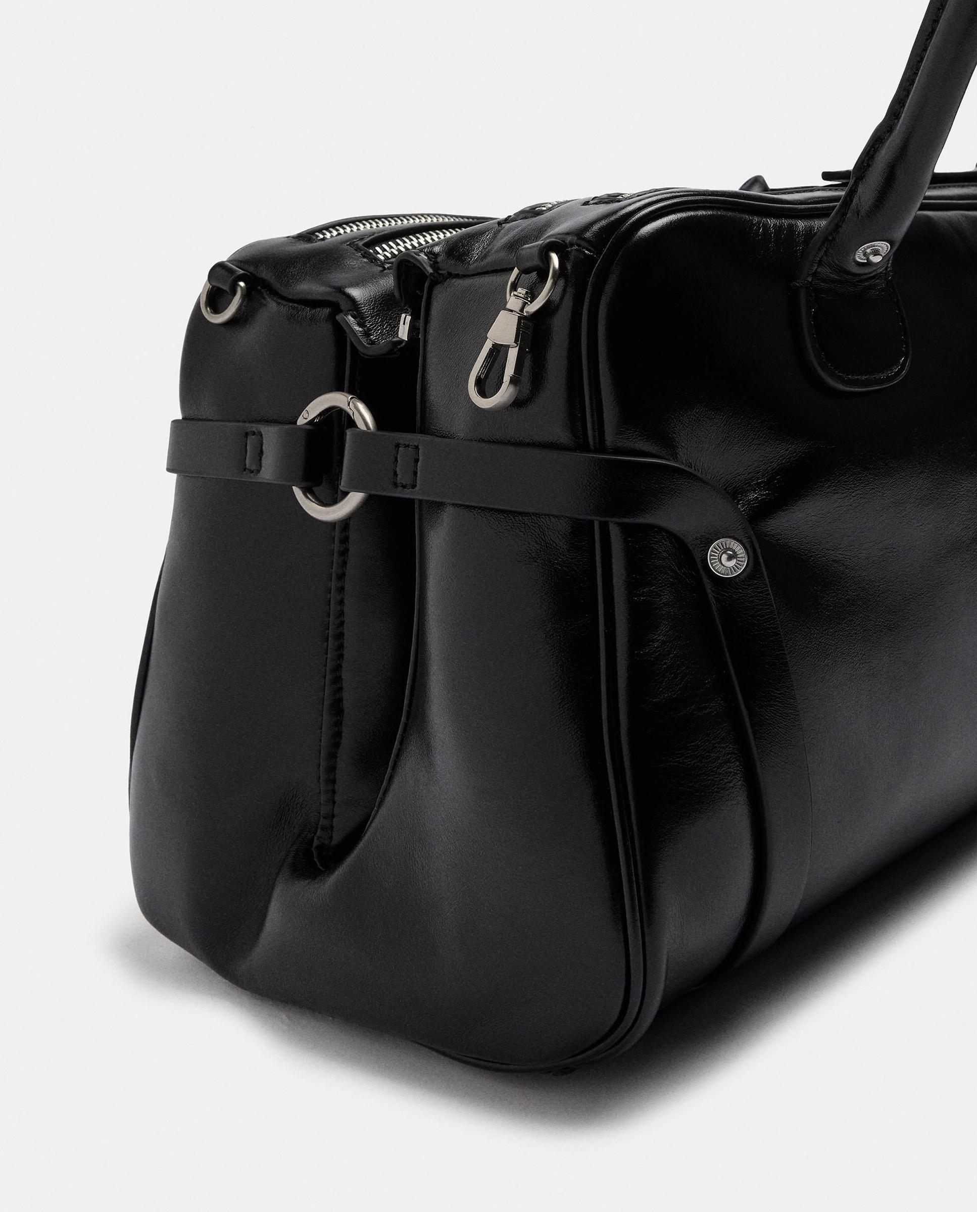 Bolso de hombro 100% piel con varios compartimentos y cierre de cremallera en liso - Parfois - Negro Negro-3