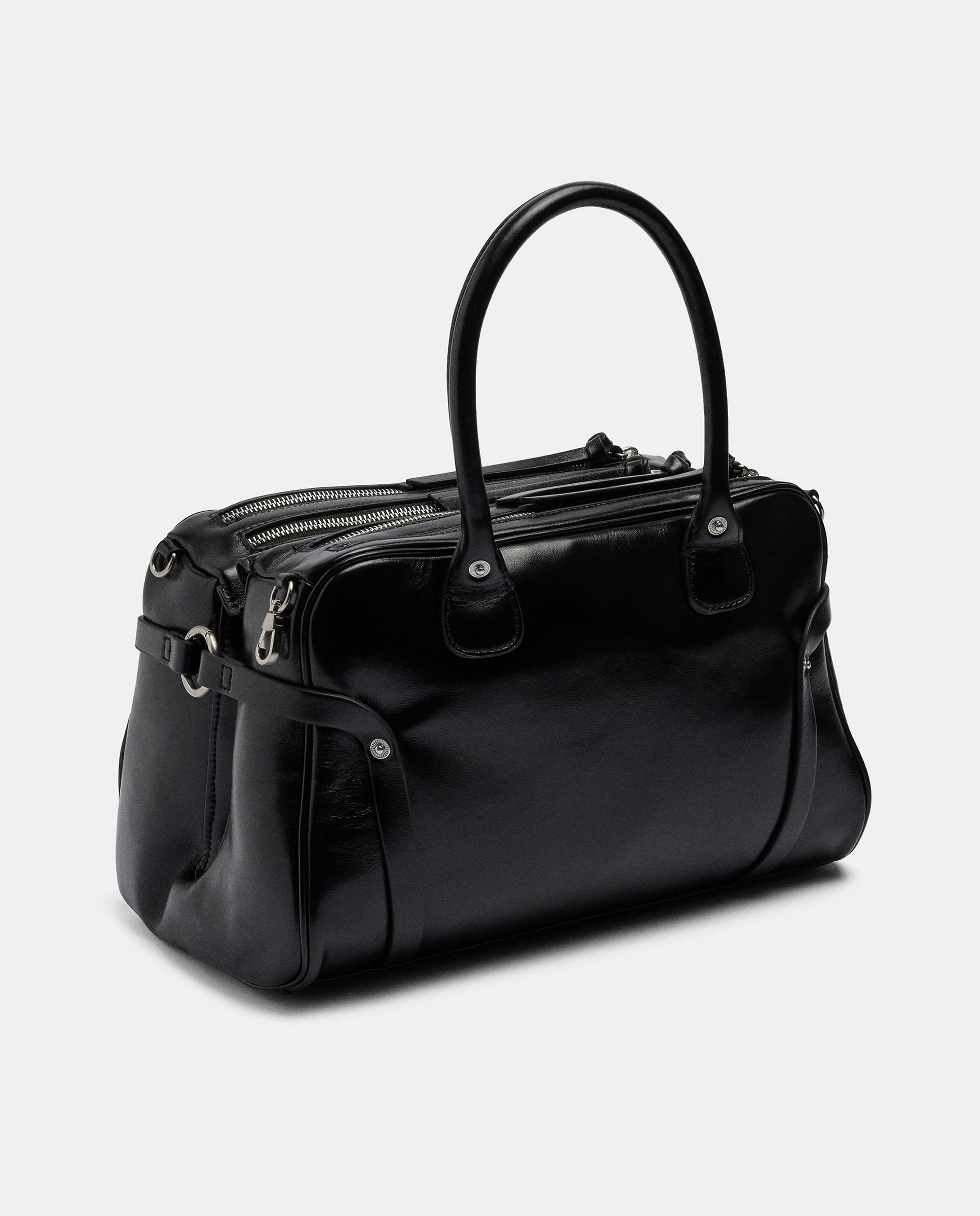 Bolso de hombro 100% piel con varios compartimentos y cierre de cremallera en liso - Parfois - Negro Negro-2