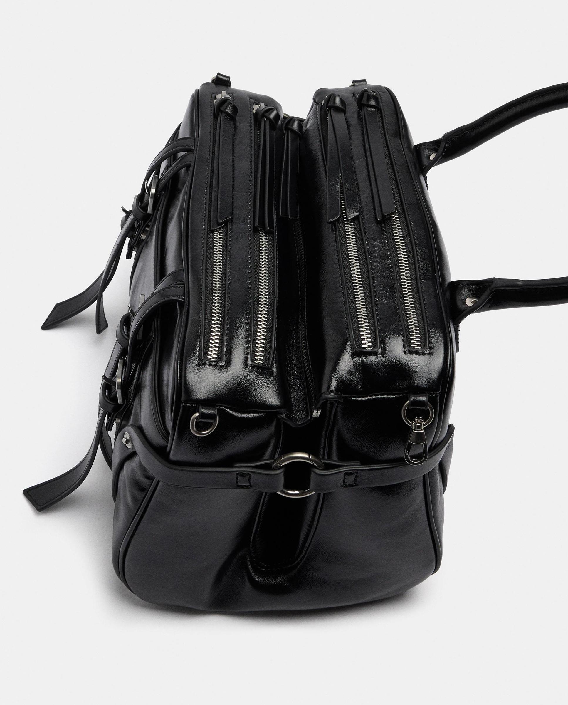 Bolso de hombro 100% piel con varios compartimentos y cierre de cremallera en liso - Parfois - Negro Negro-4