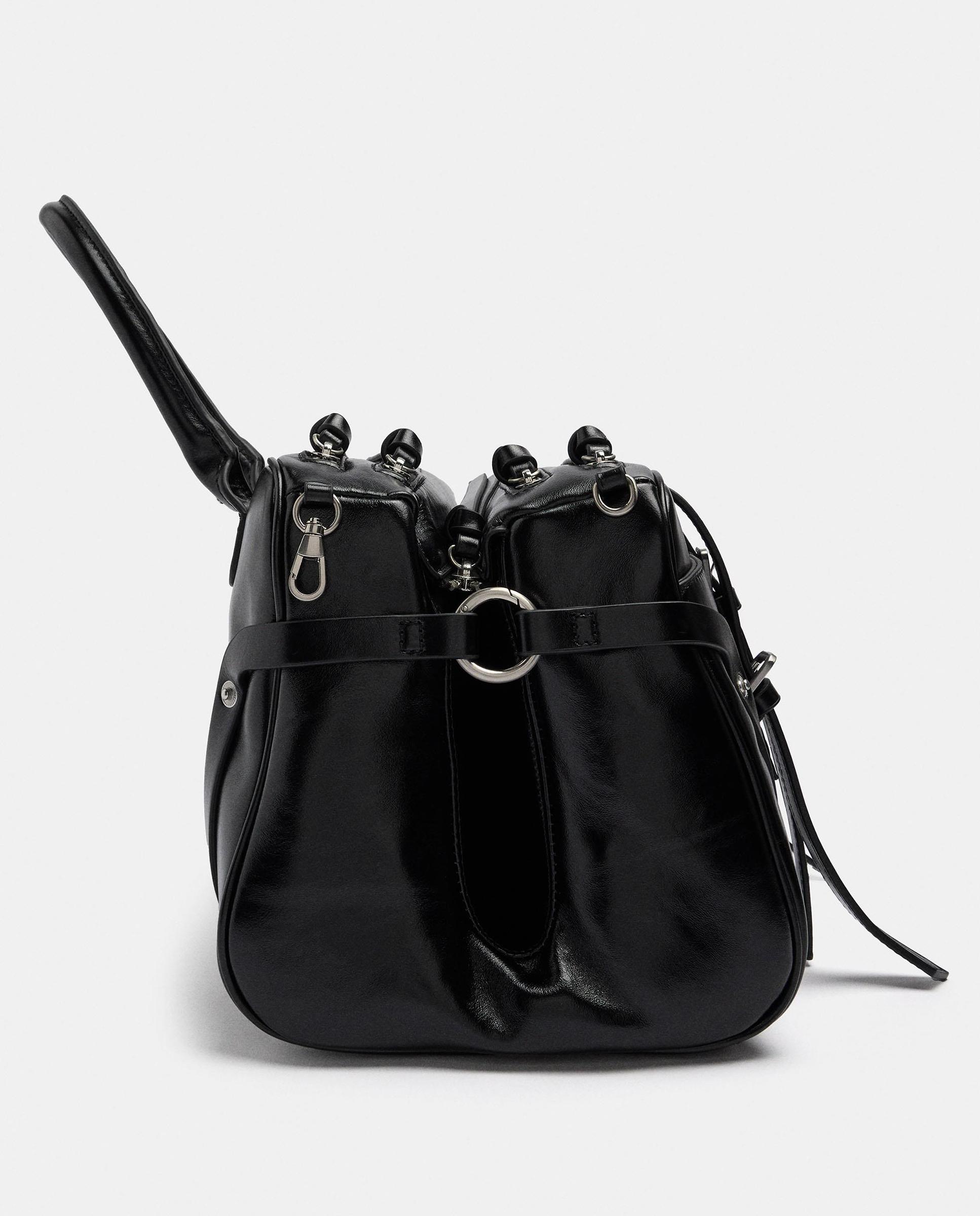 Bolso de hombro 100% piel con varios compartimentos y cierre de cremallera en liso - Parfois - Negro Negro-6