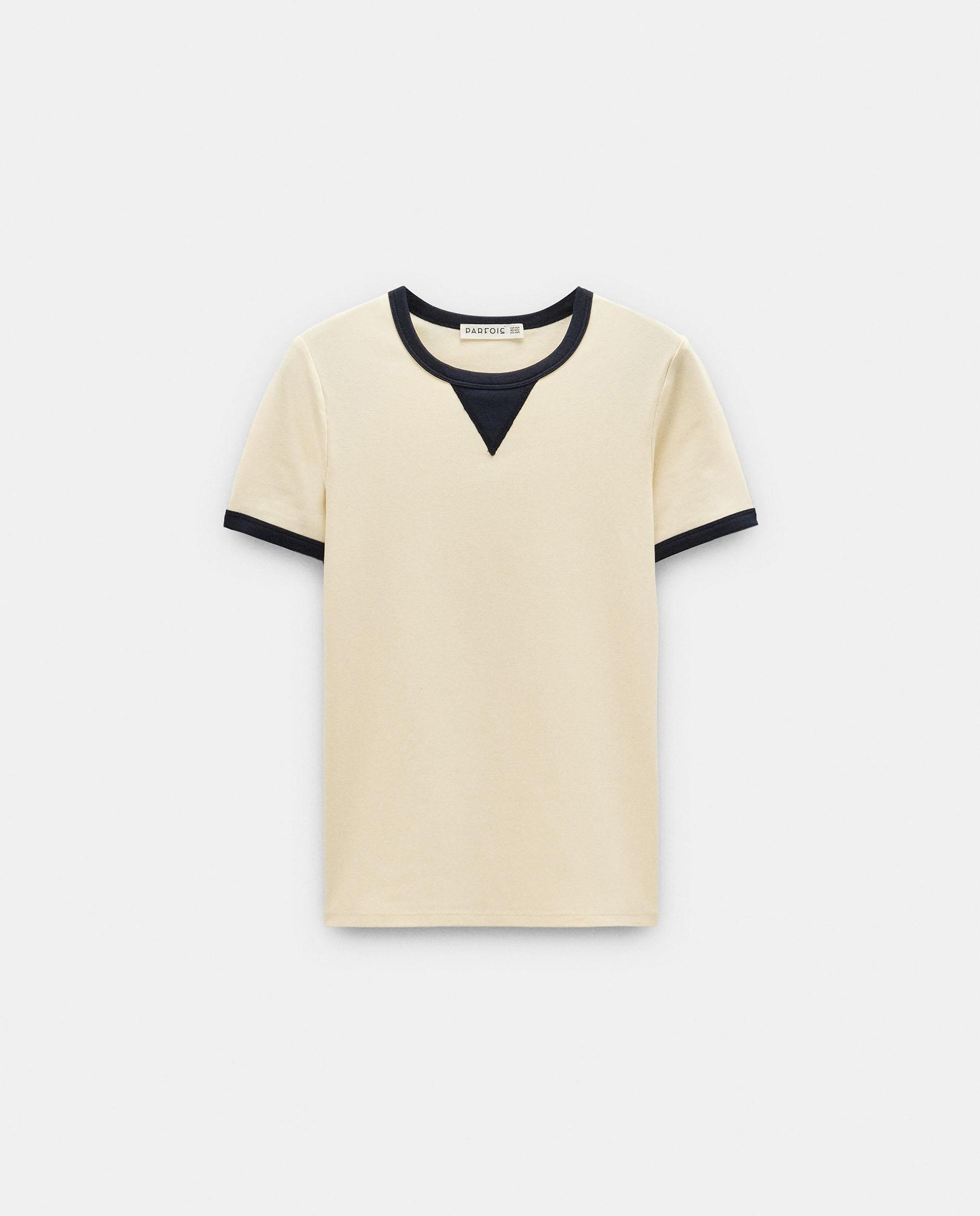 Camiseta de mujer de manga corta con detalles a contraste - Parfois - Crudo Crudo-6