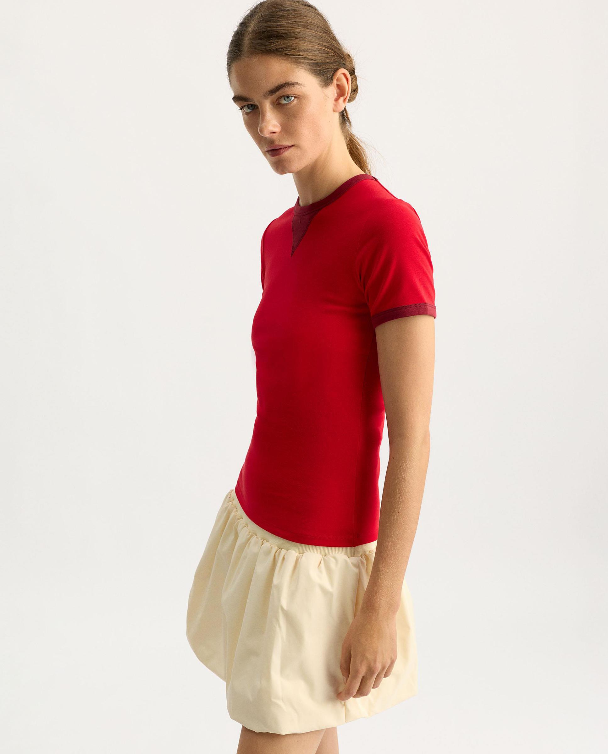 Camiseta de mujer de manga corta con detalles a contraste - Parfois - Rojo Rojo-3