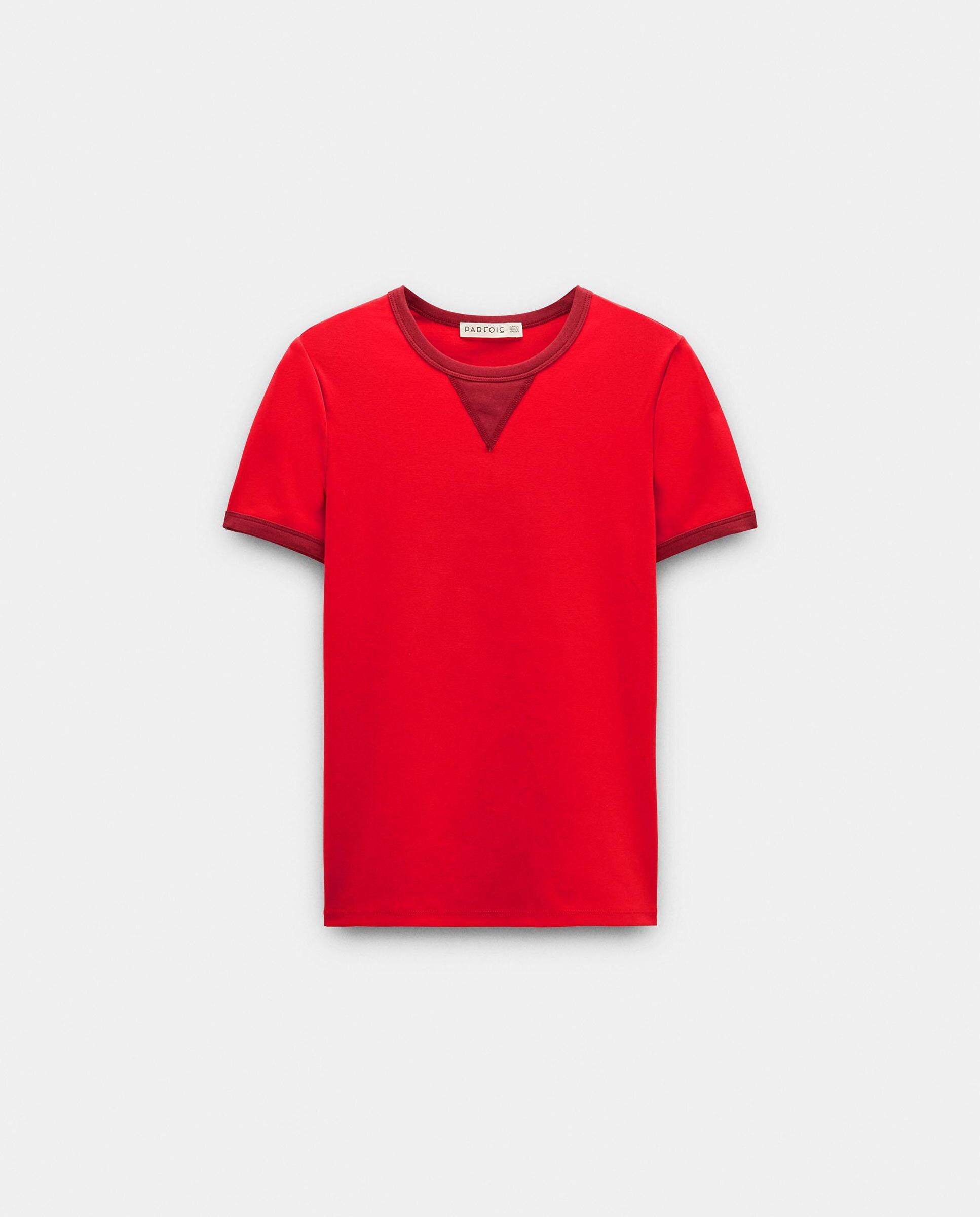 Camiseta de mujer de manga corta con detalles a contraste - Parfois - Rojo Rojo-6